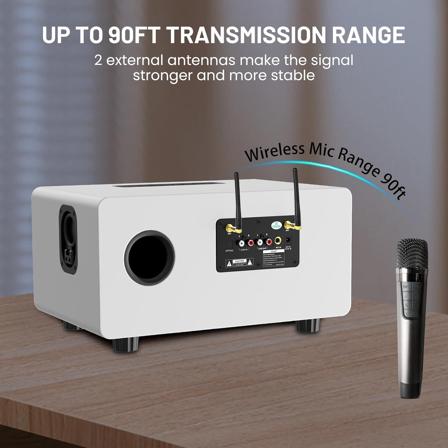 RHM K222 Karaoke Machine, Connect to TV/Sound Bar/DVD, Support 3 Mics, 90FT Range for Wireless Mic Working, Bass & Treble Adjustable, Support Optical/Bluetooth/Line in/Line Out, for Home Party - Image 4