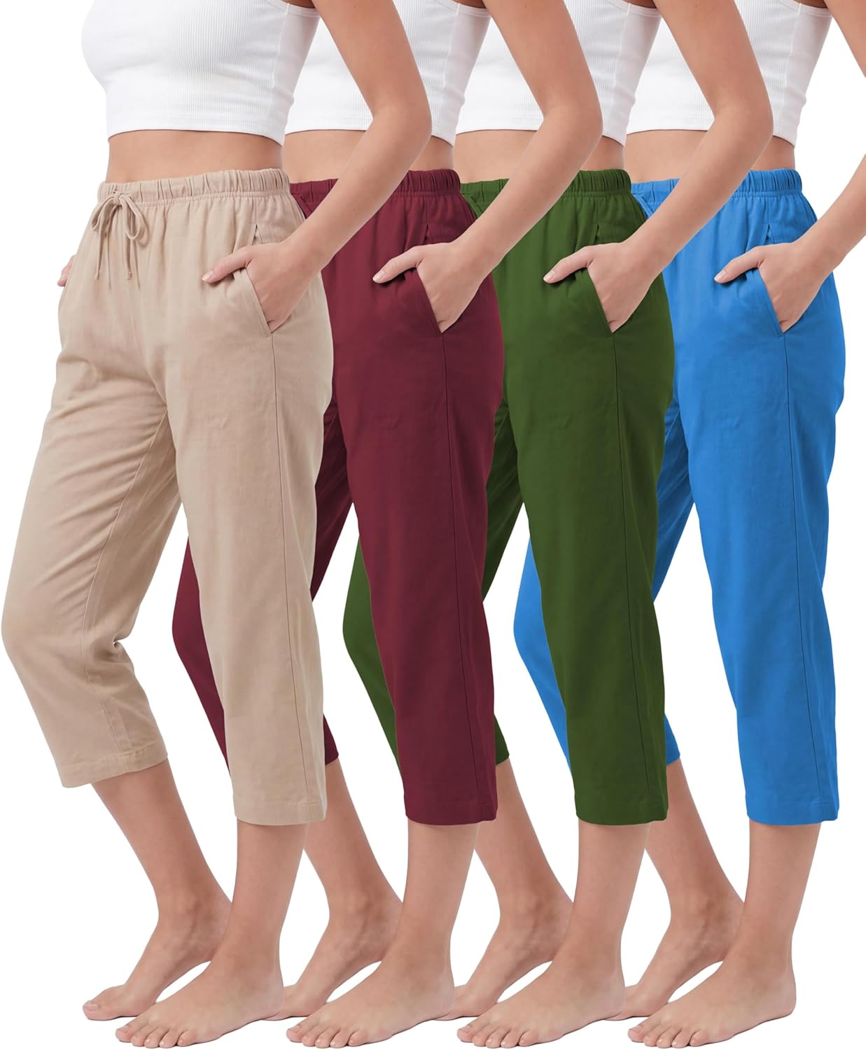 Andrew Scott Women's Capri Pajama Lounge Pants | Soft Cotton Blend Sleep Bottoms | Drawstring & Pockets | Multi-Pack