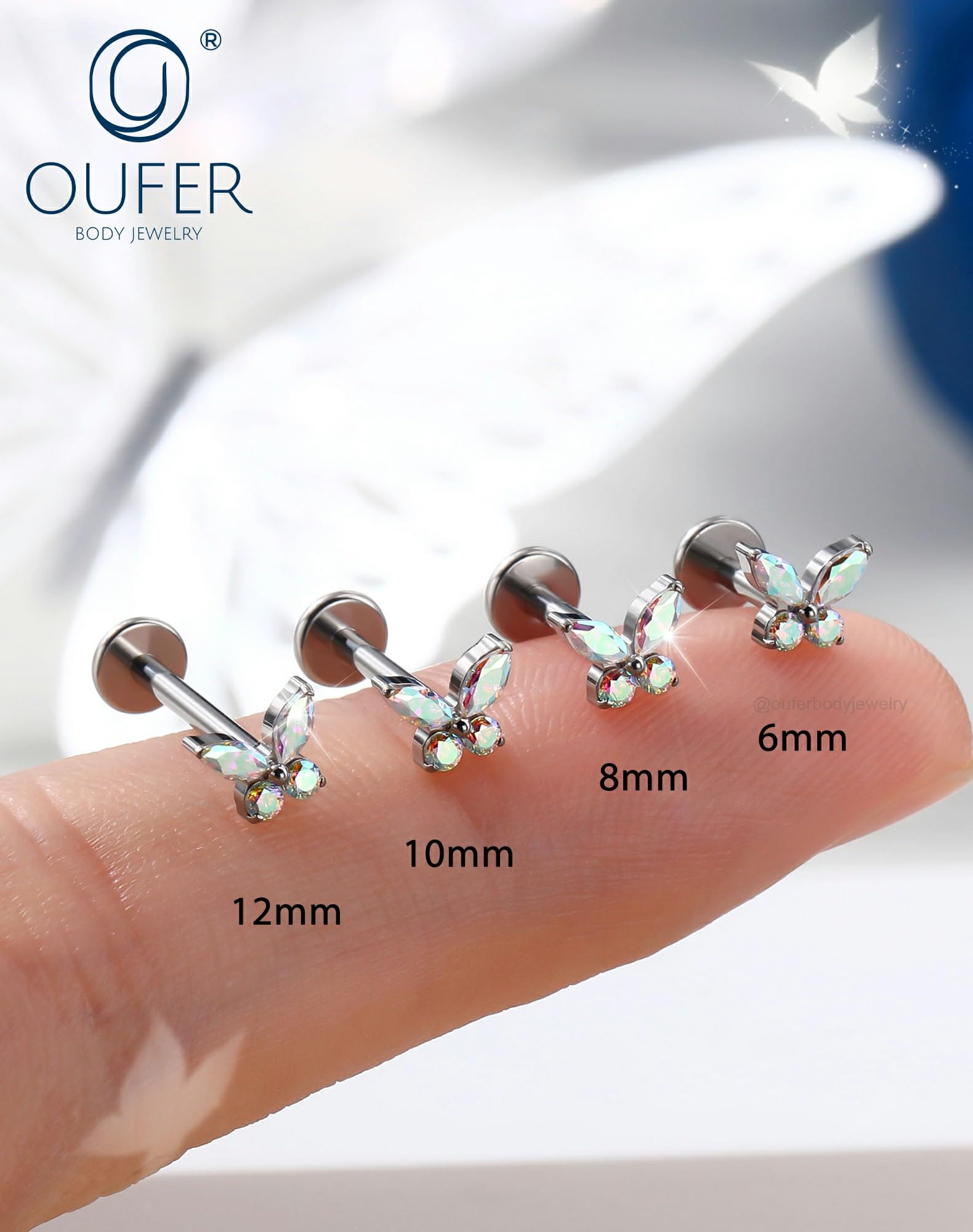 OUFER Body Piercing Labret Earrings: Titanium Lip Stud 16G/1.2mm Internally Threaded Helix Tragus Conch Cartilage Earrings Jewellery Butterfly Medusa Bar 6/8/10/12mm for Women — view 7