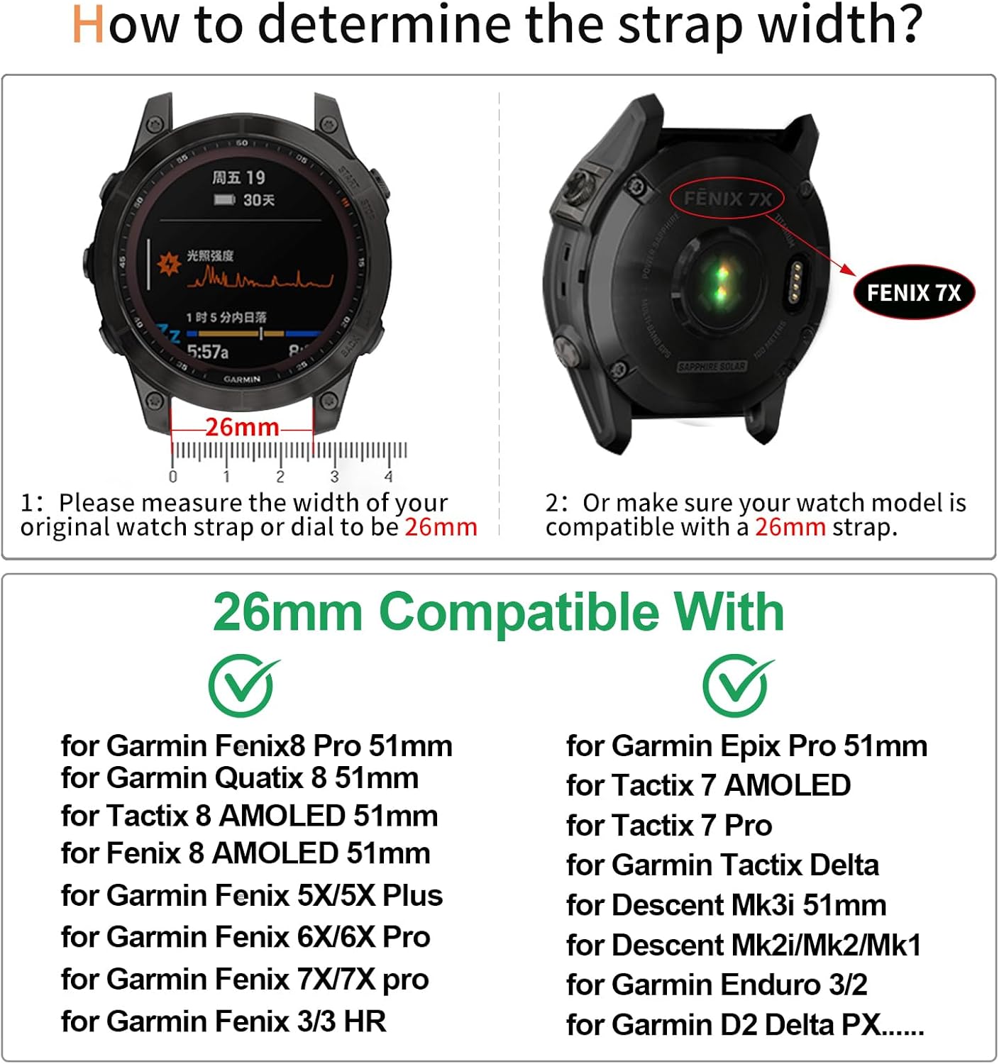 26mm Watch Bands Compatible with Garmin Fenix 8 pro/tactix 8 AMOLED-51mm/Fenix 7X Pro/6X Pro/5X Plus/3 HR,Silicone Quickfit Strap for Enduro 3 2/tactix 7 Pro/Descent Mk2i/3i/epix Pro/quatix 8 51mm - Image 2
