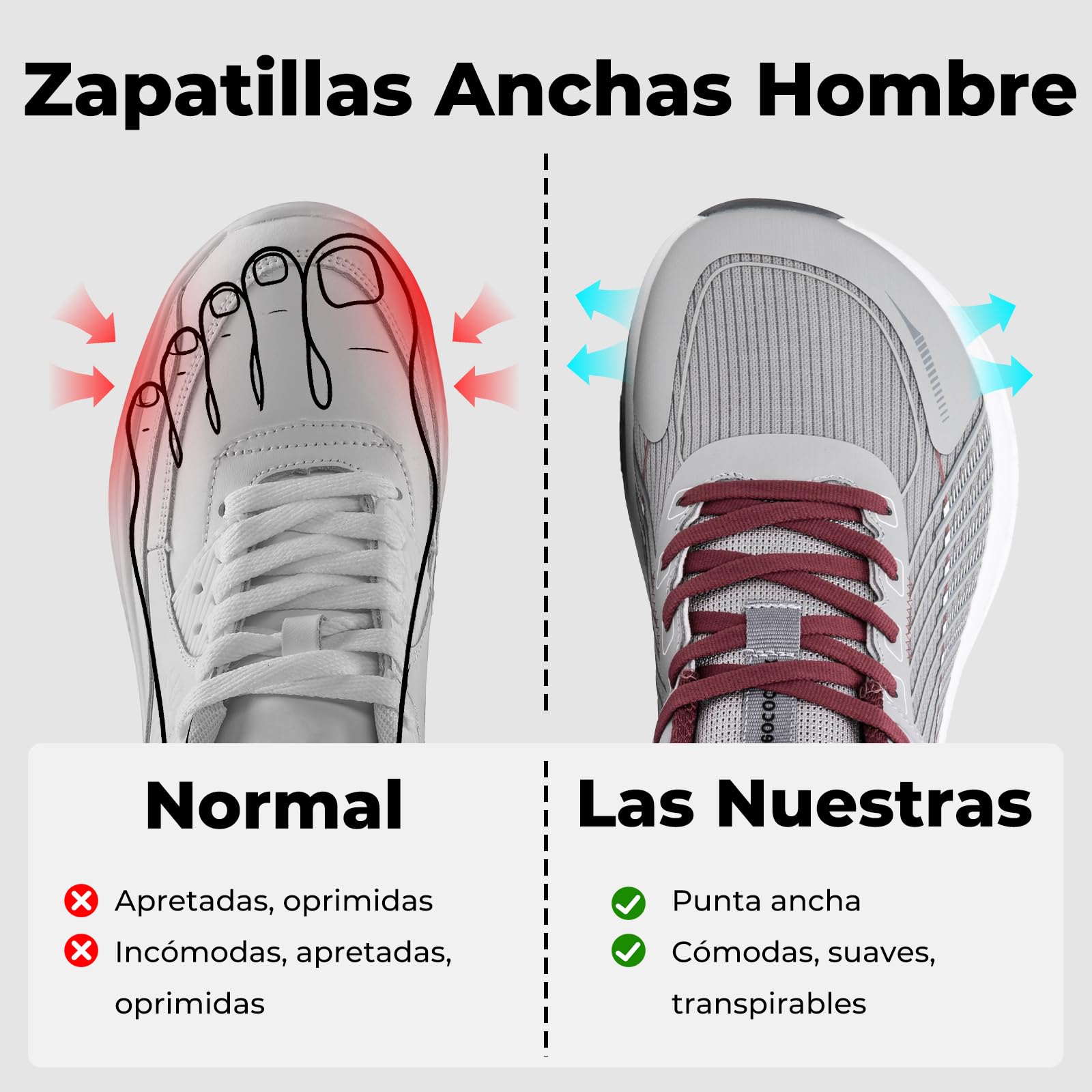 Zapatillas Anchas Hombre Zapatos Deportivos | Casual Zapatillas, Caminar Sneakers, Transpirables, Antideslizante, Amortiguación, Ligeras cómodas, para Correr, Uso Diario
