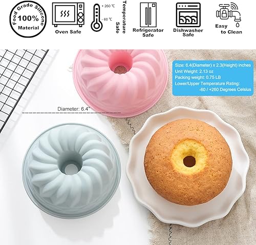 Miniatura 2 de Moldes redondos de 6.4 pulgadas para hornear, juego de moldes de tubo acanalado de silicona antiadherentes, moldes para pasteles pequeños de
