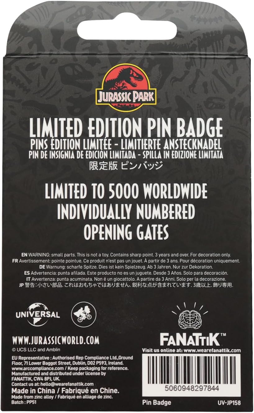 Jurassic Park Gates Limited Edition Hinged Enamel Pin | Badge Accessory For Lanyard, Backpack, Clothes
