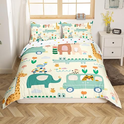Miniatura 8 de Feelyou Funda de edredón de perro de dibujos animados, juego de ropa de cama para niños y niñas, perros y flores, funda de edredón con plantas