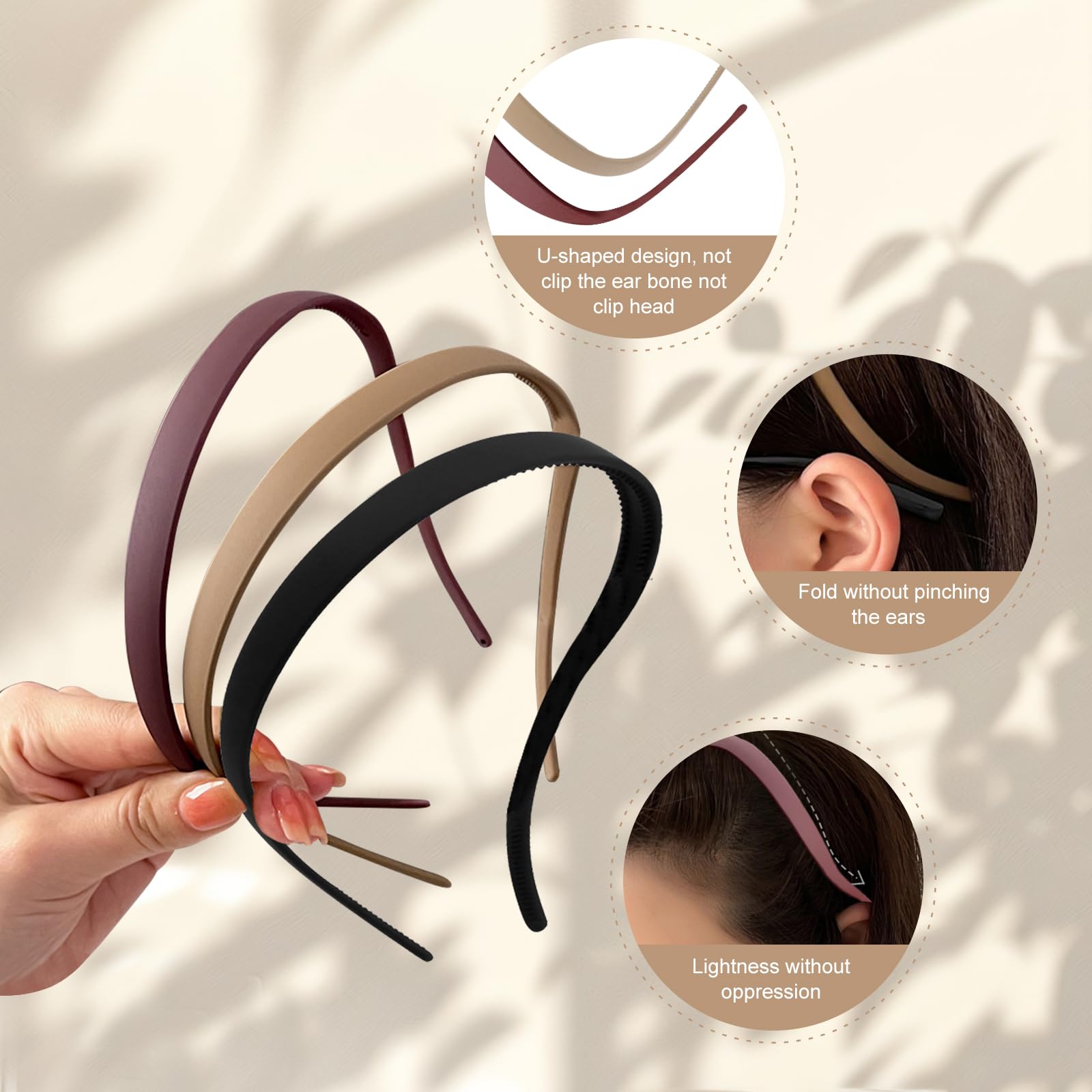 Auiremrti 3 Pieces Zigzag Hairband With Clips, Thin Hairbands for Women Matte Finish, Non-Slip - Image 3