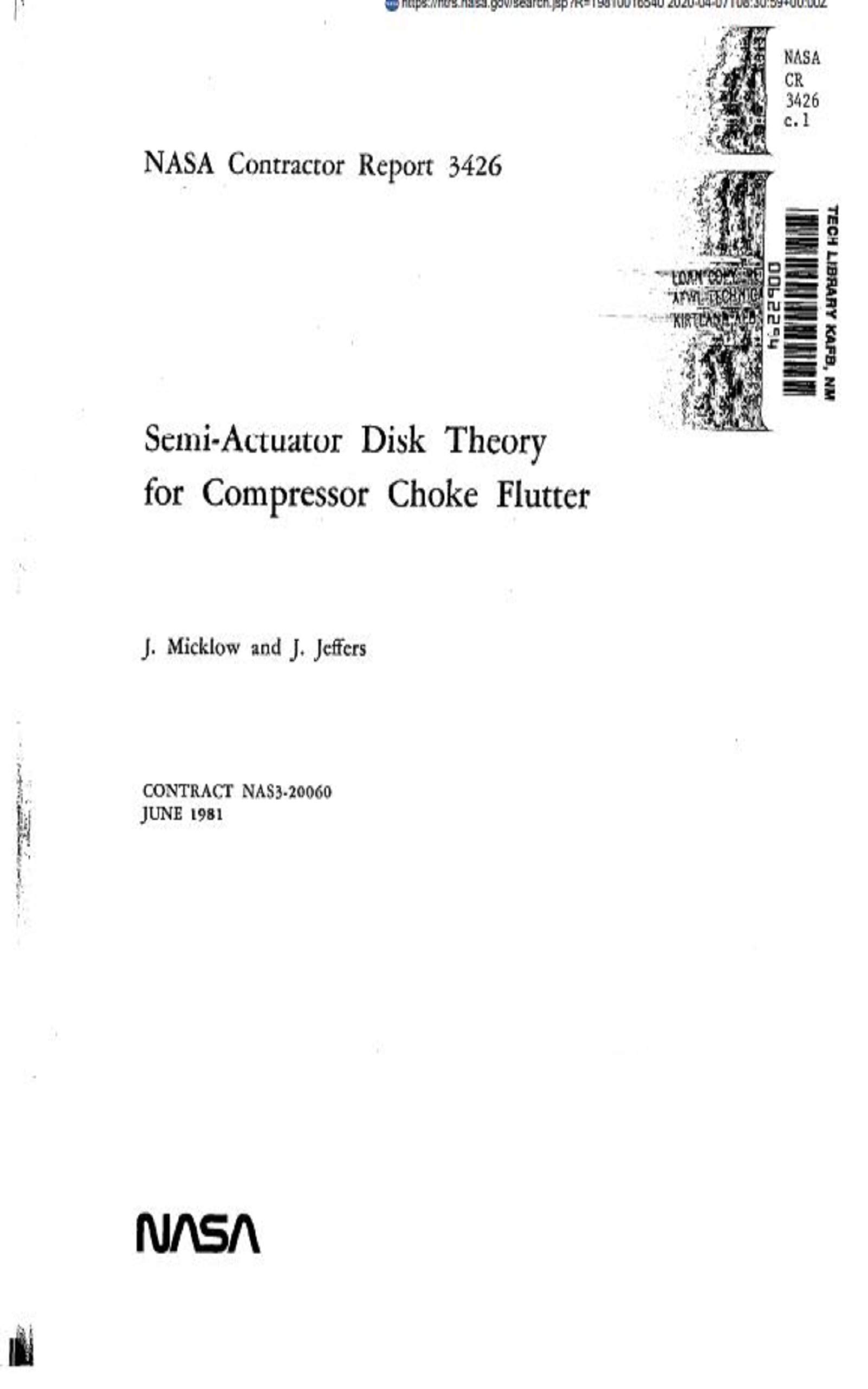 Buy Semiactuator disk theory for compressor choke flutter (Aircraft