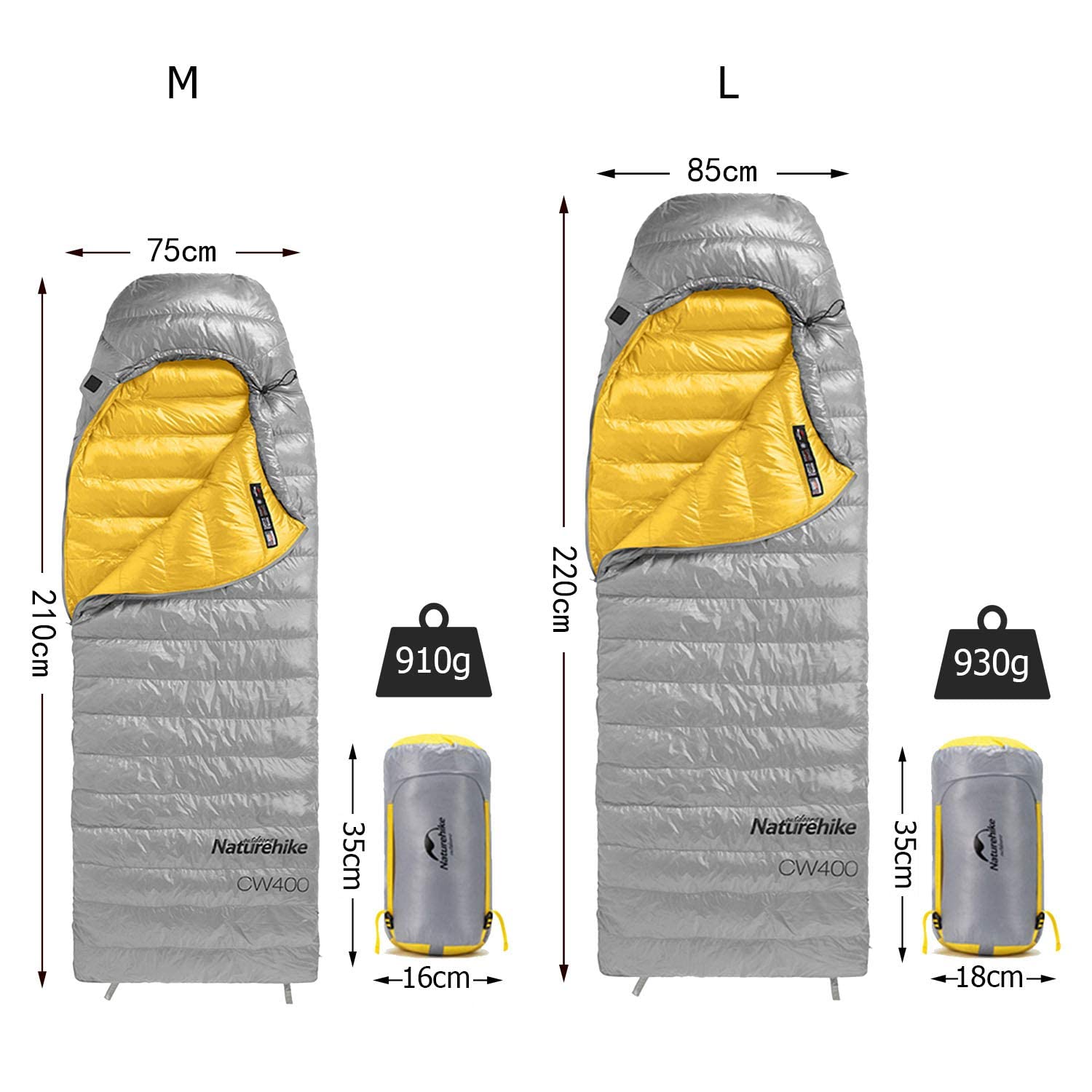 Naturehike Daunenschlafsack Ultraleichte Tragbare Kompackte Winter Schlafsack 4 Jahreszeiten für Erwachsene und Kinder Outdoor Camping Wandern Reisen mit Kompressionssack 650FP