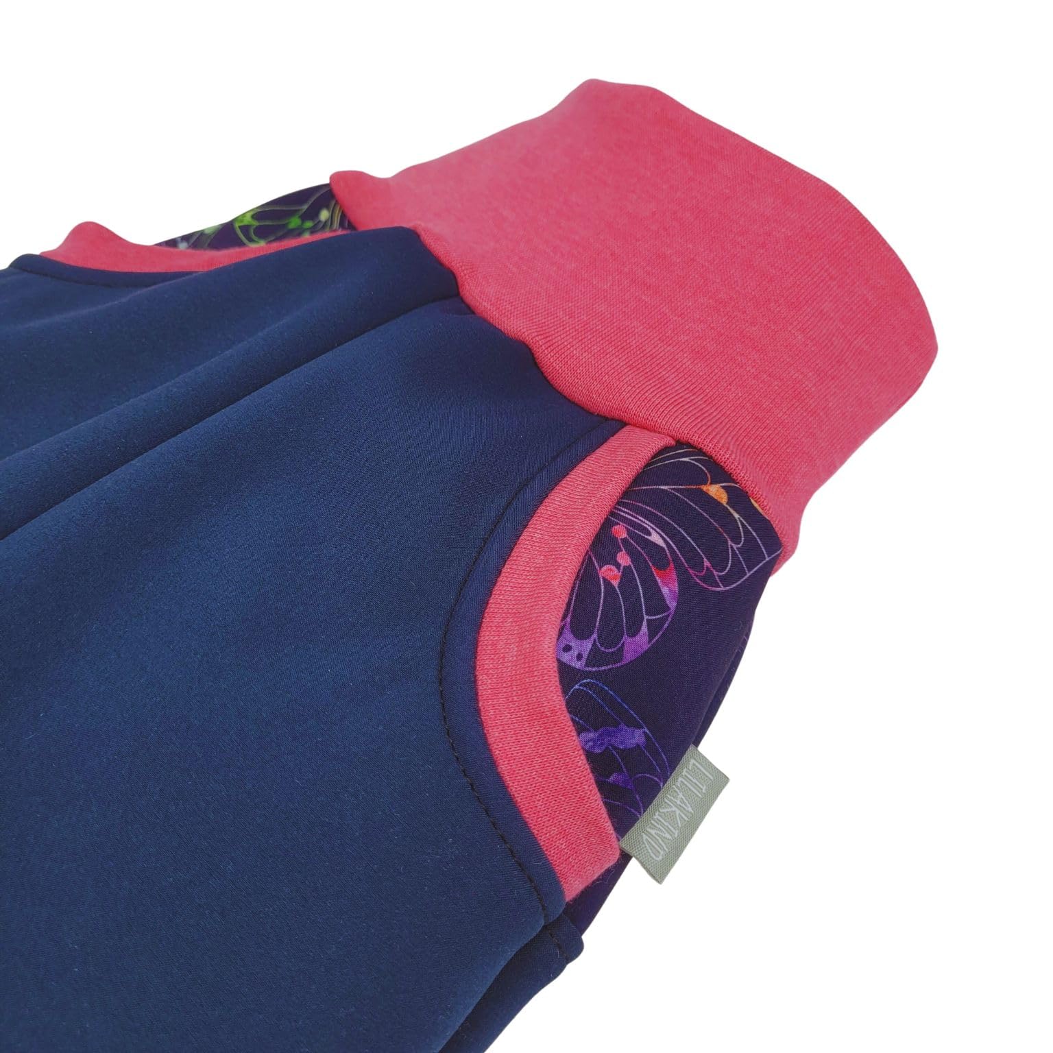 Lilakind“ Baby Kinder Softshell Hose Blumen Schmetterlinge Blau Fuchsia Gr. 62/68-134/140 - Made in Germany