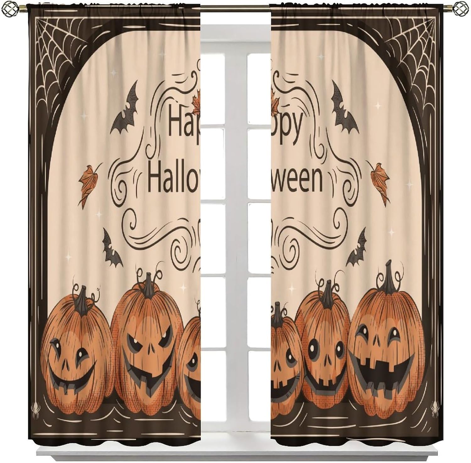 Forest Curtains Halloween Horror Black Castle Pumpkin Bat Owl Cat Kitchen Window Decoration Bedroom Living Room Blackout Curtains 42x54 2 Pieces