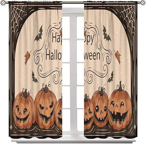 Miniatura 2 de Cortina de bosque de Halloween de terror, castillo de bosque, calabaza, murciélago, búho, gato, cortina de cocina, dormitorio, sala de estar,