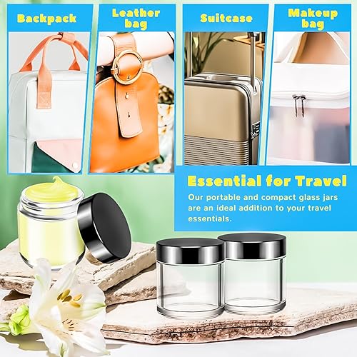 Miniatura 76 de MotBach Paquete de 3 tarros de vidrio de 16 onzas con tapas, recipientes redondos de vidrio transparente de 16.2 fl oz, tarros de maquillaje, tarro