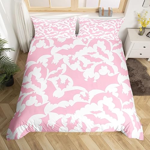 Miniatura 32 de Castle Fairy Juego de ropa de cama con temática de Halloween, tamaño Queen, juego de funda de edredón con estampado de animales de murciélagos Multi