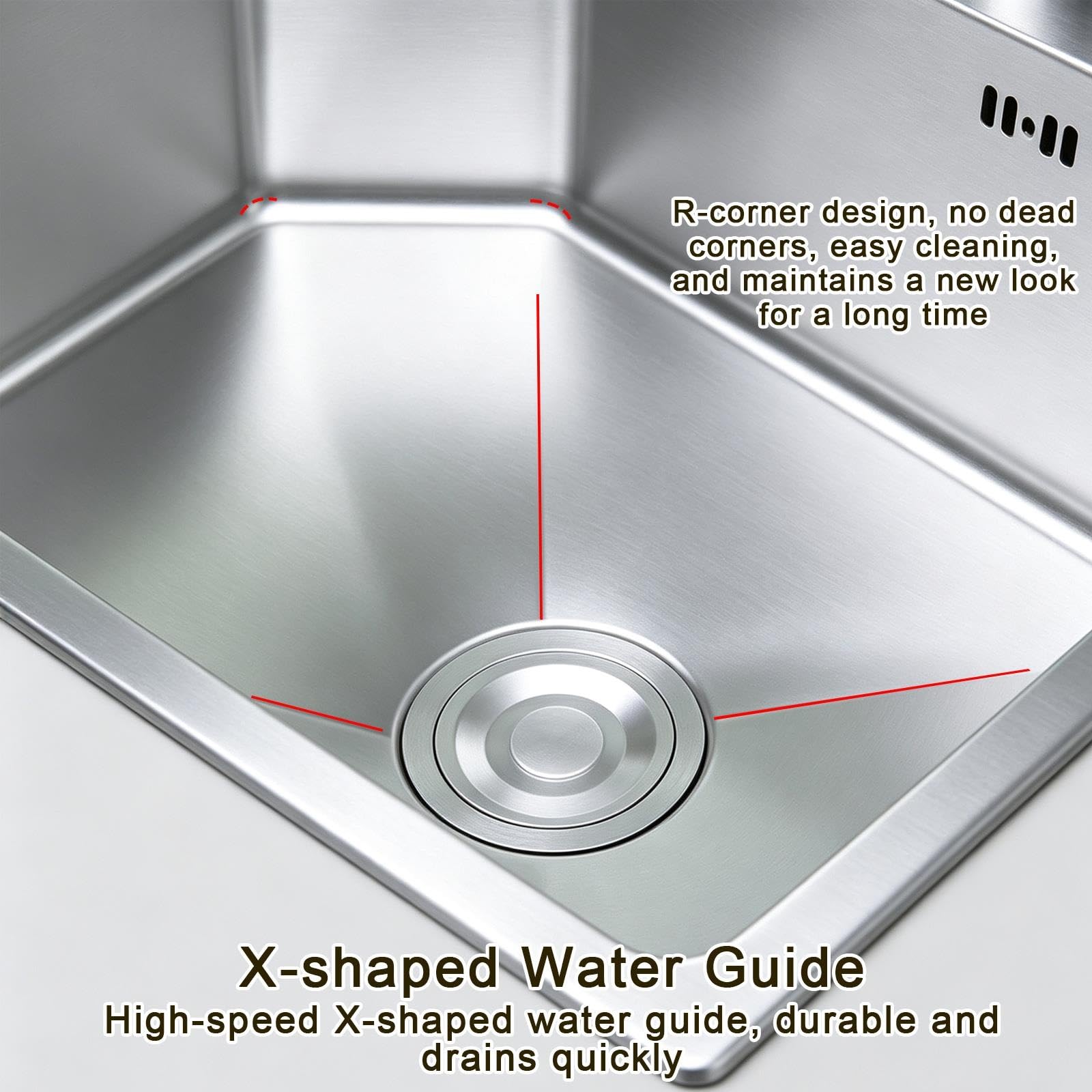 Lavello Cucina 1 Vasca con Rubinetto Estraibile, Acciaio Inox 304