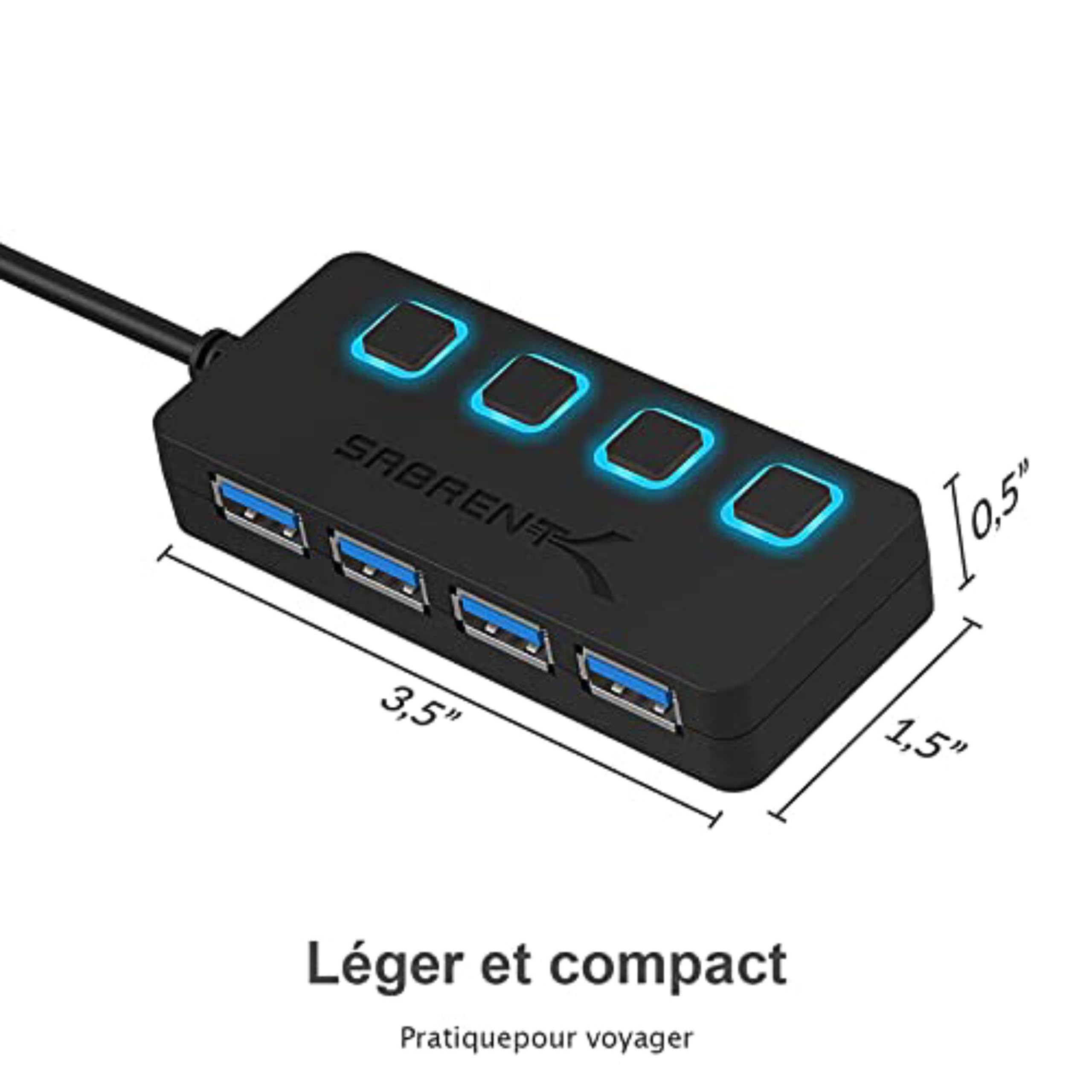 SABRENT Hub USB 3.0 Alimenté 4 Ports 5 Gbps avec Commutateurs et Voyants Individuels HB-UMP3