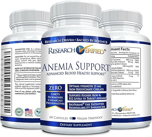 Miniatura 8 de Research Verified Apoyo a la anemia - Reponer hierro, regular la hemoglobina, mejorar la energía - Hierro, vitamina C, vitamina A, B12, folato,