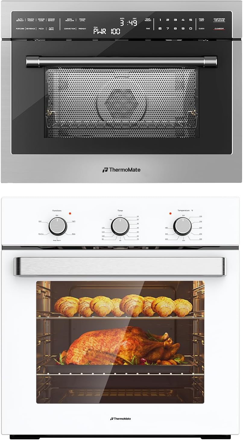 ThermoMate 2.8 Cu.ft. Electric Wall Oven with 5 Cooking Functions+24 Inch Built-in Microwave and Convection Oven Combination