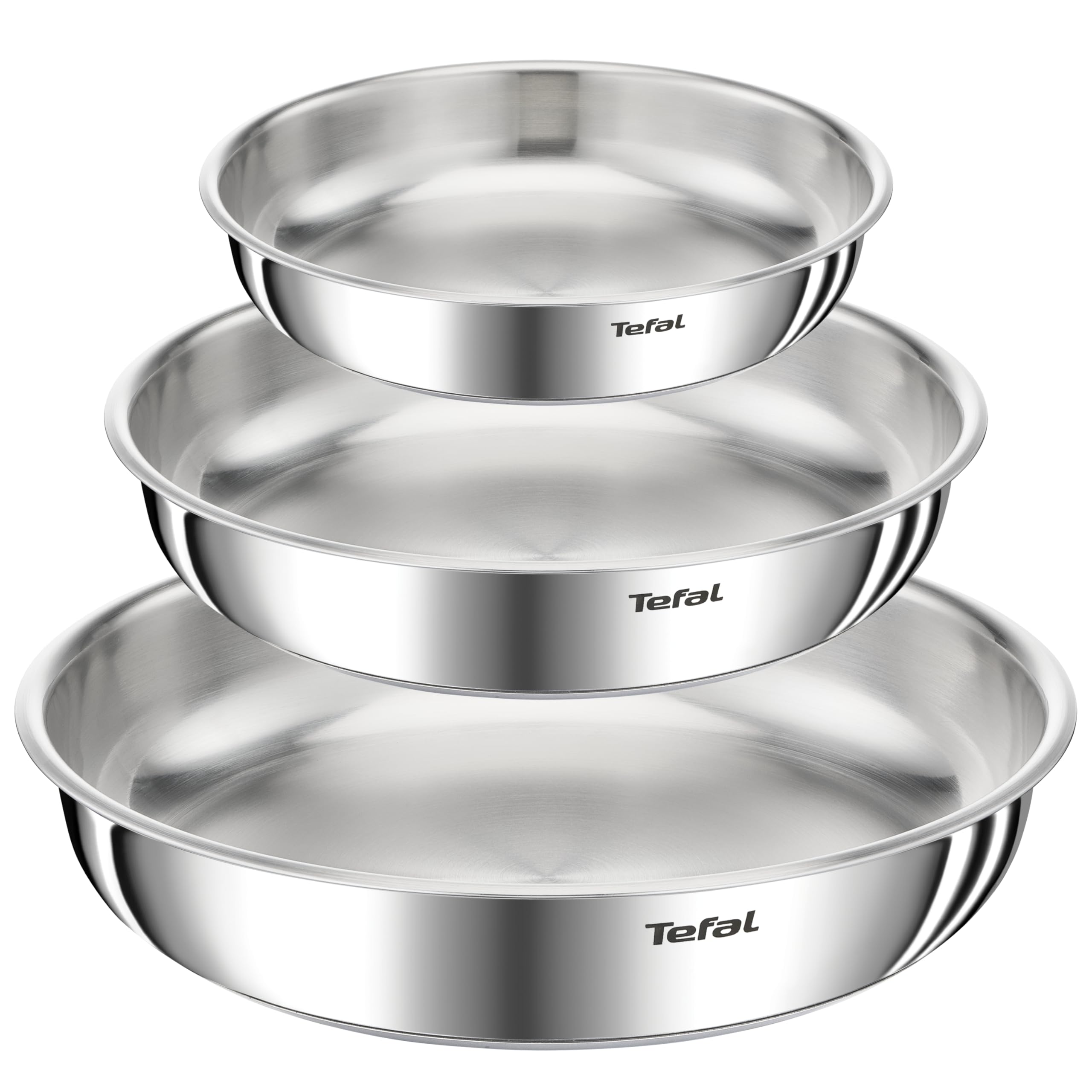 Tefal Ingenio Emotion Pfannen-Set, 3-teilig, 22/24 / 28 cm + abnehmbarer Griff, Edelstahl, unbeschichtet, induktionsgeeignet, backofenfest, spülmaschinengeeignet