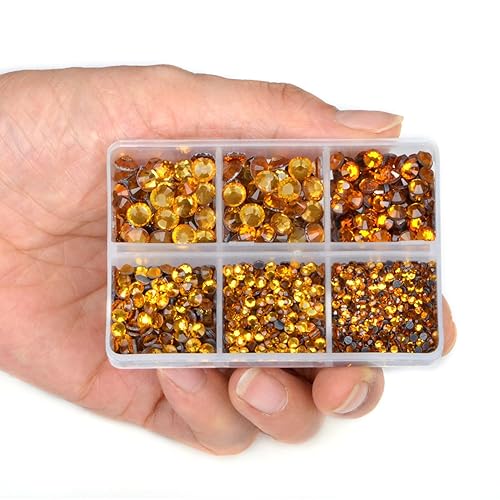 Miniatura 3 de LPBeads 6400 diamantes de imitación termoadhesivos de topacio y champán, parte trasera plana, 5 tamaños mixtos, gemas de cristal redondas con pinzas