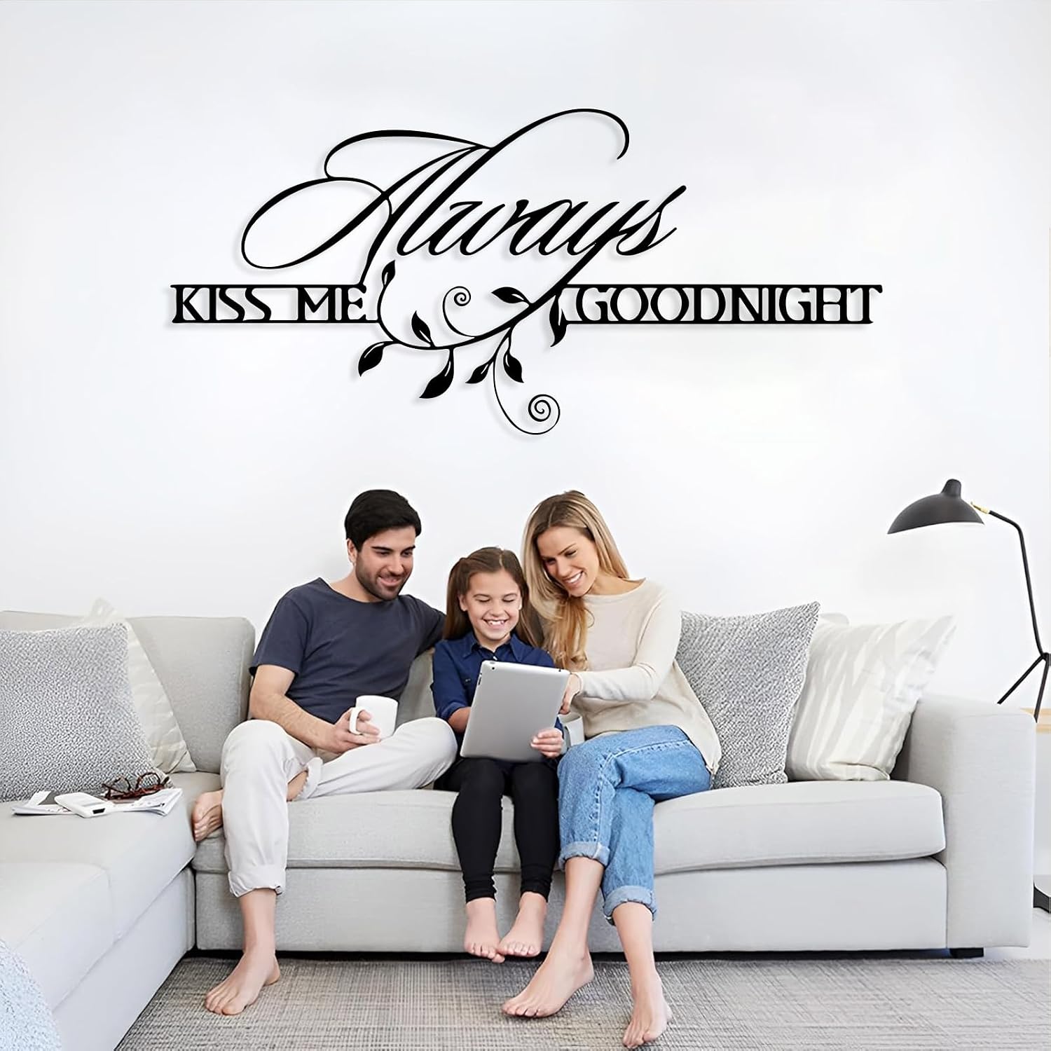 Always Kiss Me Goodnight Metal Wall Art, Love Quotes Metal Wall Decor, Romantic Wall Art, Metal Words Wall Decor, Kiss Wall Art, Above Bed Wall Decor, Wall Hanging, Couple Gifts (Black, 35"x16" | 90x41cm)