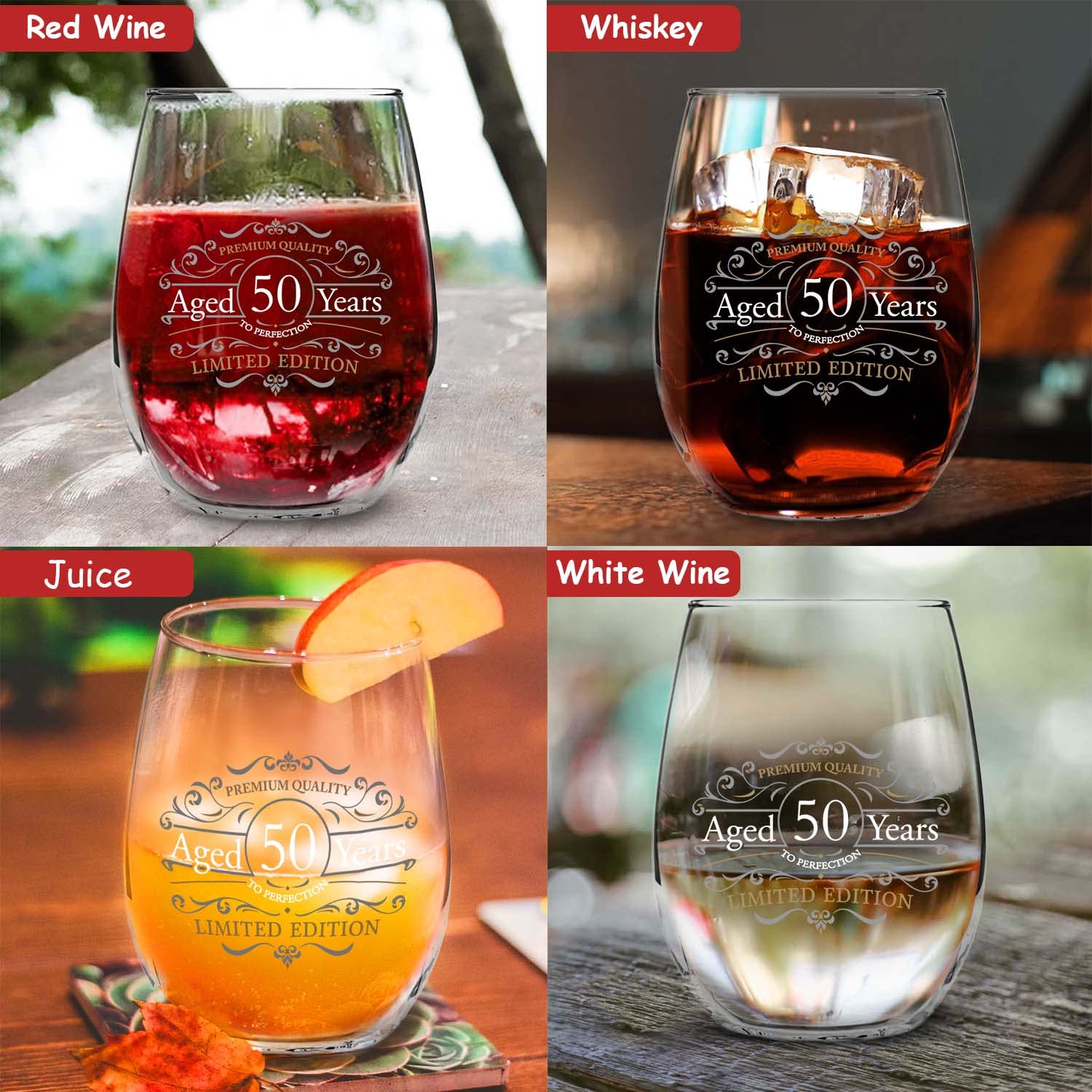 Amazon.com | DU VINO Vintage Edition 50th Birthday Stemless Wine Glass for  Men and Women (50th Anniversary) 15 oz | Happy Birthday Wine Glasses for 50  Year Old | Classic Birthday Gift,