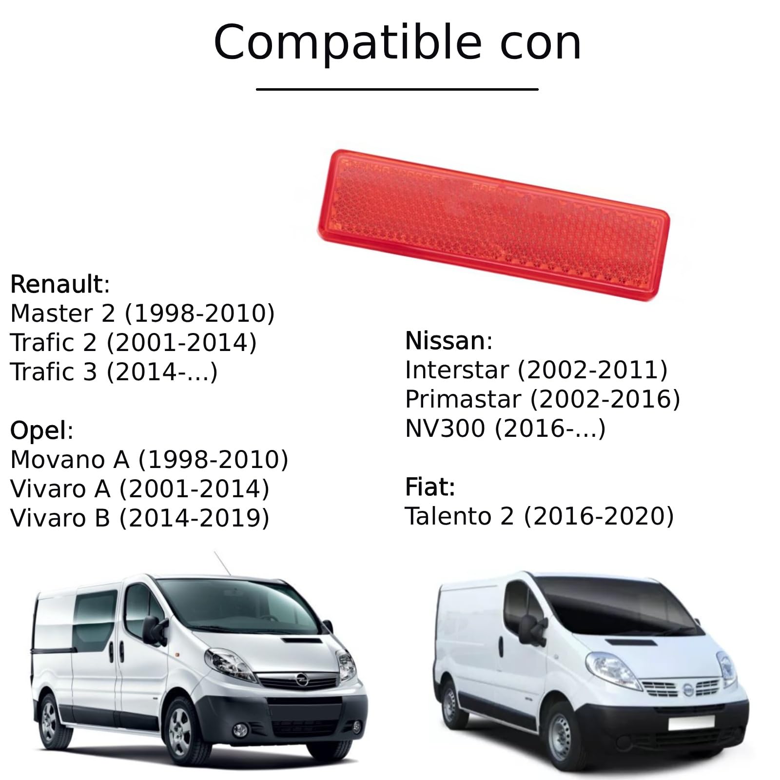 Twowinds Reflectante Parachoques 7700353184 Compatible con Renault Master 2 | Compatible con Master 2 Trafic 2 Trafic 3; Opel Movano A Vivaro A Vivaro B; Nissan Interstar Primastar NV300; Fiat Talento 2