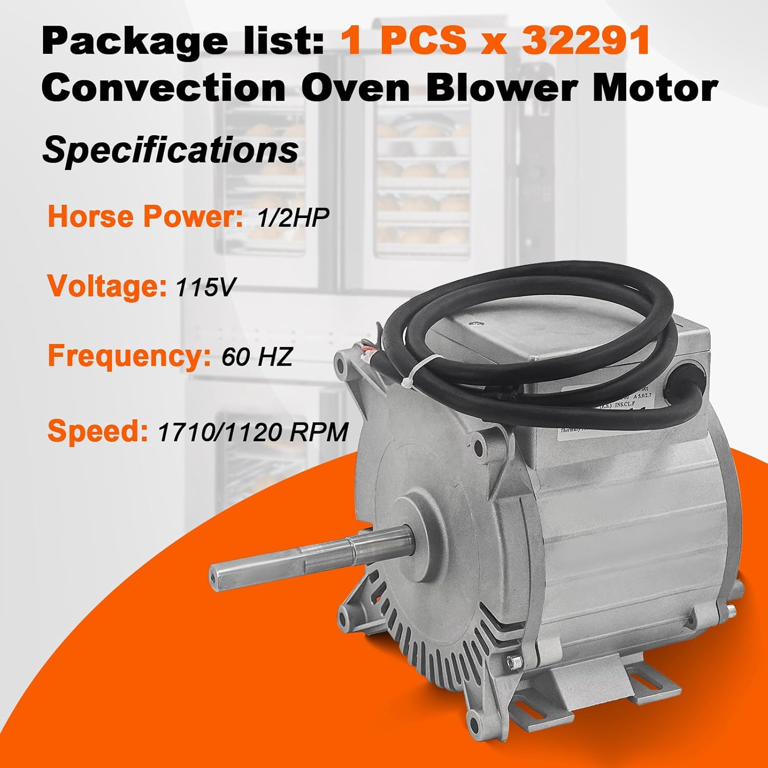 32291 Convection Oven Blower Motor 1710/1120 RPM 1/2HP 115V 2SP Single Phase Motor Fits for Blodgett DFG-100 DFG-200 Zephaire-100-G SHO-100-G FA Series GZL Series BL32291 BL15396