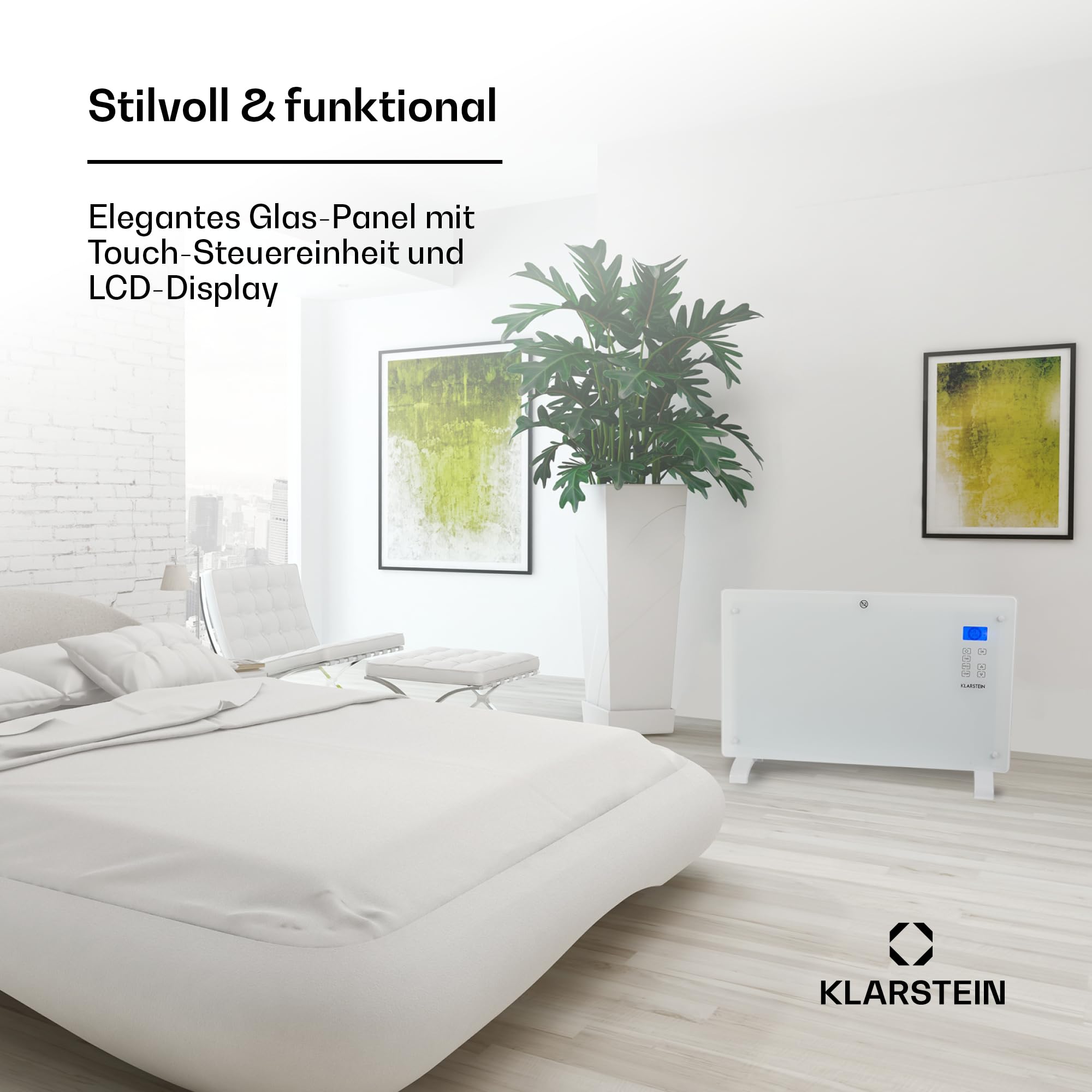 Klarstein Elektroheizung, Konvektor-Heizung mit Bodenrollen, Mobile Elektroheizung Energiesparend, Leise Heizung Elektrisch, Standgerät Heizkörper Elektrisch mit Thermostat & App-Steuerung, 2000 W