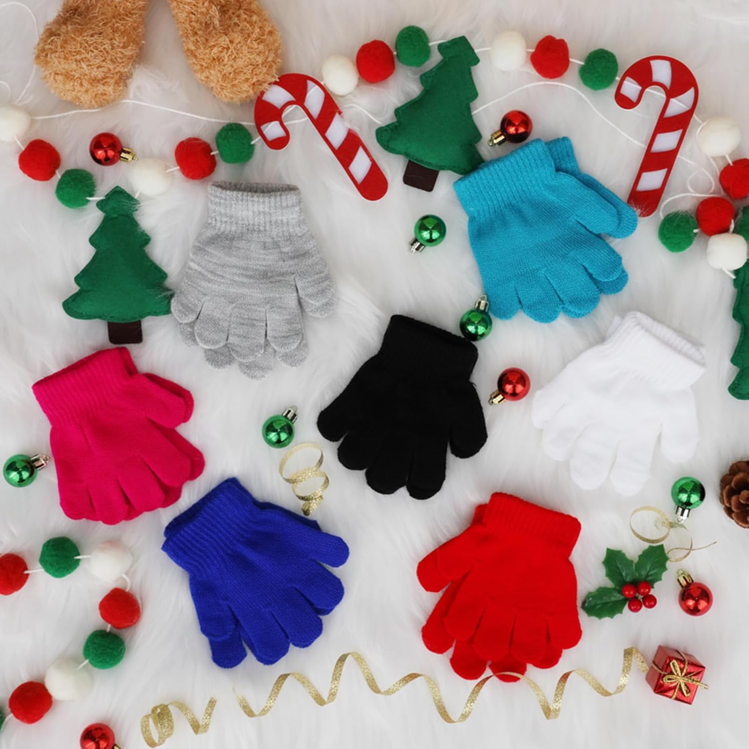 Coopay 12/24/48/100 Pairs Kids Winter Magic Gloves, Stretchy Full Finger Bulk Children Knitted Gloves for Boys Girls Student - Image 4