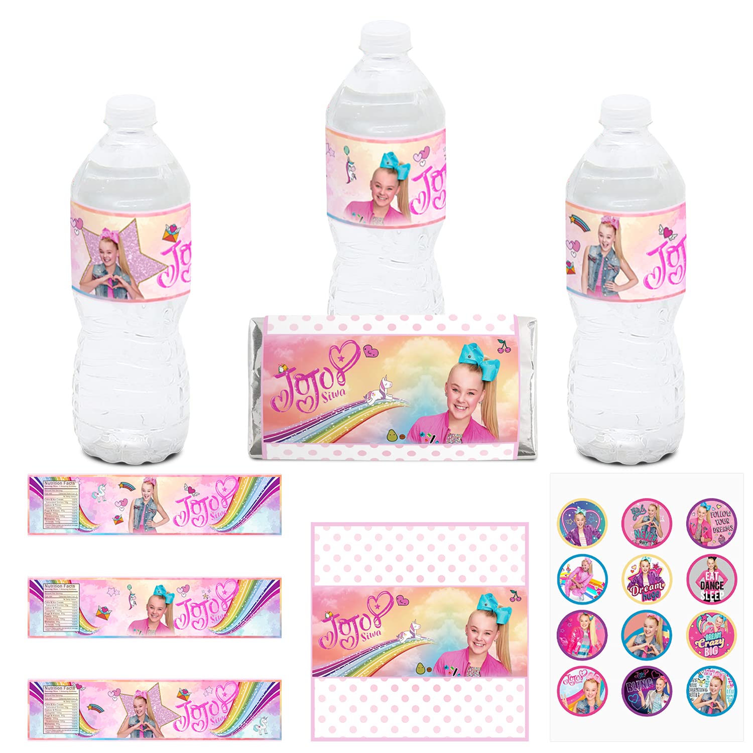 Phoenix Party JoJo Decorations, Water Bottle Labels, Chocolate Packaging Stick, Cartoon Stickers, Party Stickers for Birthday Decorations