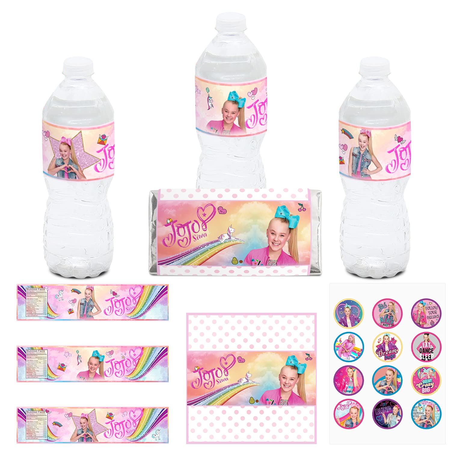 JoJo Party Decorations, Water Bottle Labels, Chocolate Packaging Stick, Cartoon Stickers, Party Stickers for Birthday Decorations