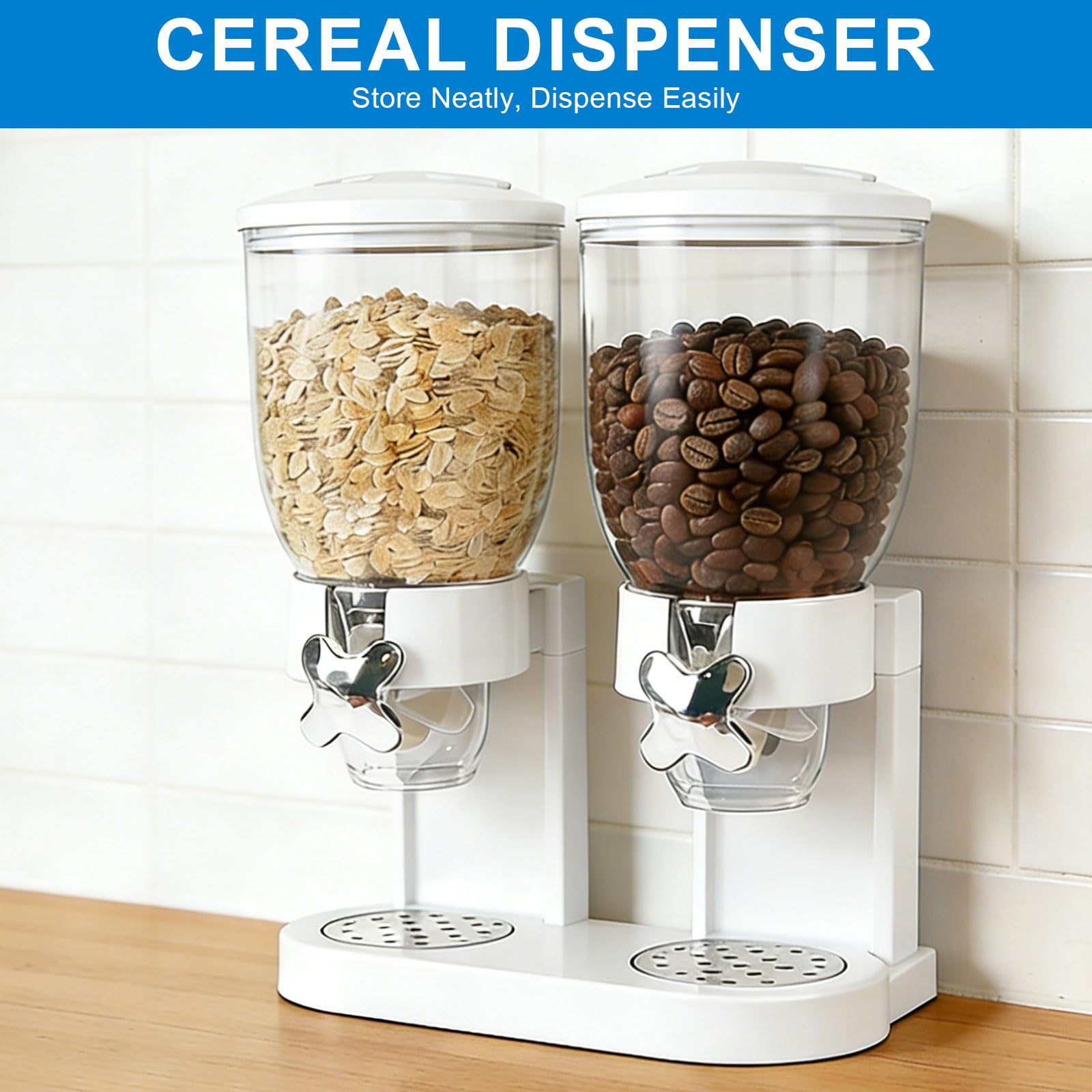 Dispenser per cereali da banco 2L, contenitore ermetico per l'organizzazione della dispensa, set di contenitori ermetici per cereali, riso, chicchi, dolci (doppio 4L bianco)