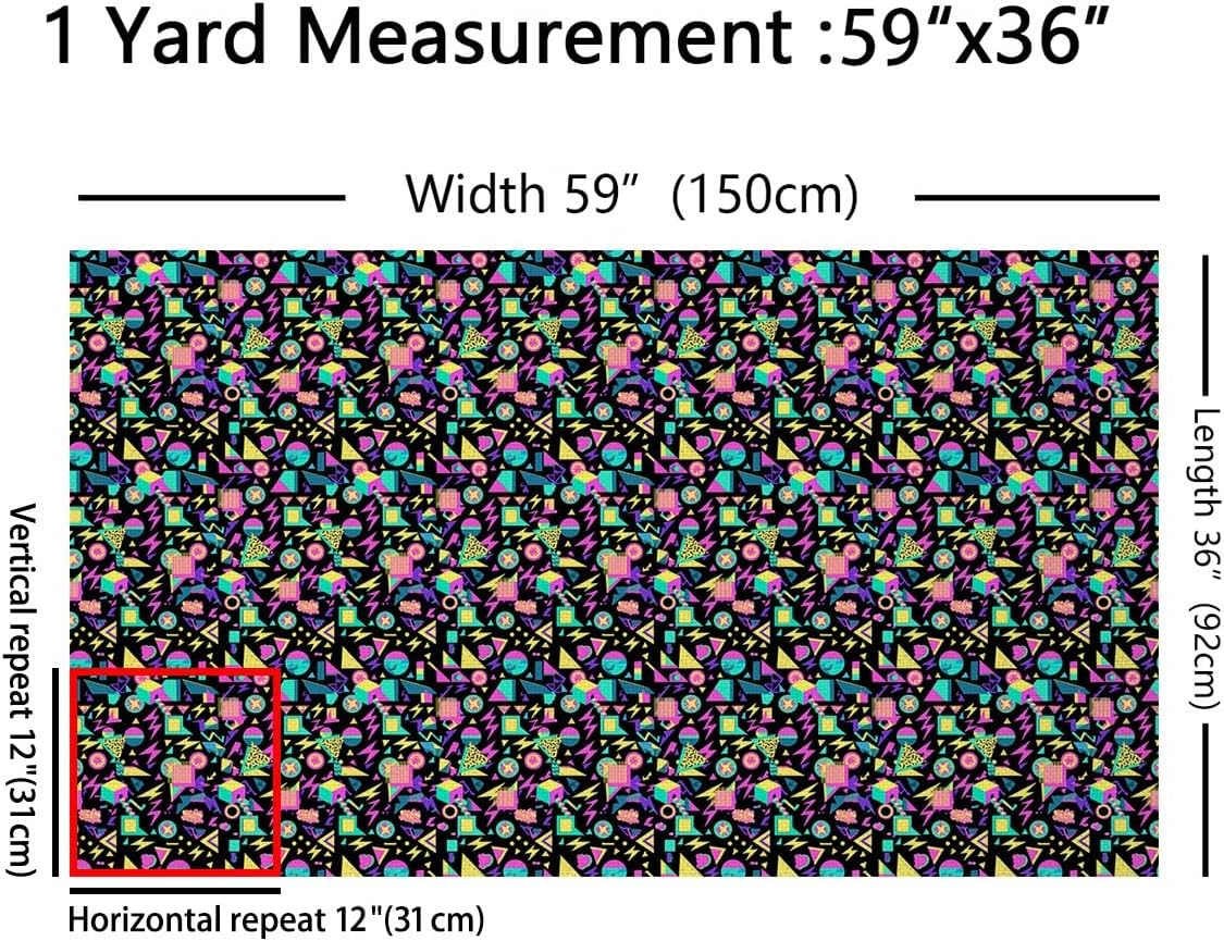 jejeloiu 80s 90s Memphis Fabric by The Yard Memphis Geometric Upholstery Fabric for Chairs, Retro Fashion Style Colorful Decorative Waterproof, 3 Yards