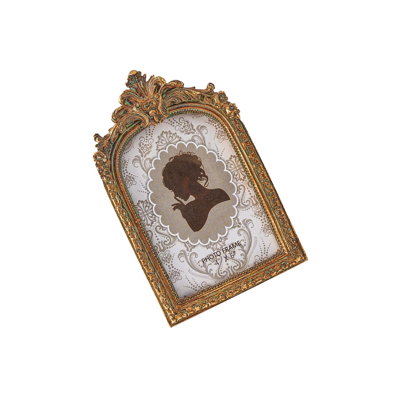 Mantel Decor Photo Frame, Vintage Arched Resin Picture Frame with Ornate Carved Border for Family Portrait Display Ornate Portrait Antique Tabletop Picture Holder Mantel Entryway Shelf Display Wedding