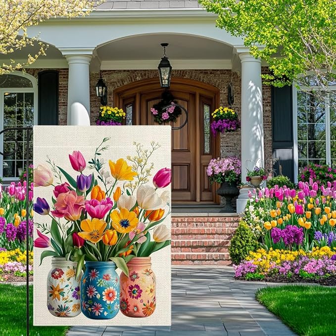 Bandera de jardín de tulipanes y narcisos, 12x18 pulgadas, doble cara miniatura 4