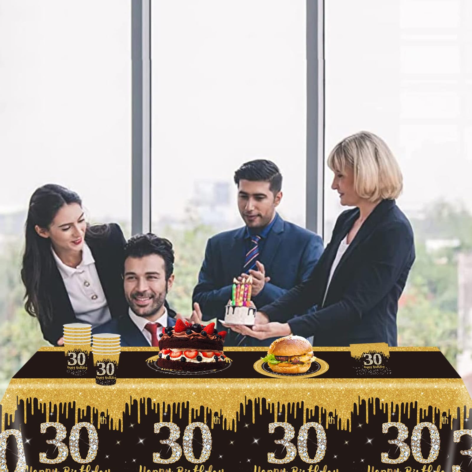 Tovaglia Compleanno Set Di Stoviglie Per Feste Di Compleanno, In Oro Nero, Per 60° Compleanno, Da 9 Pollici, Set Di Stoviglie Rettangolari, 37 Pezzi, Per Uomini E Donne, 60° Compleanno, Decorazioni Per