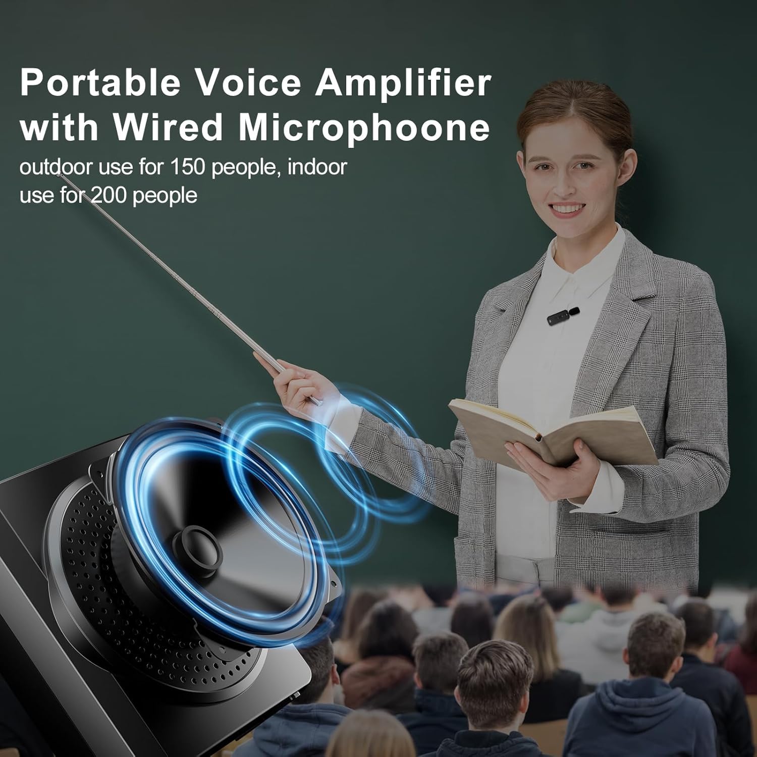 Amplificador de Voz para Profesores, Amplificador de Voz Portátil de 1800mAh con lavalier Micrófono inalambrico y Cintura,Megáfono portátil para Maestros Guías Turísticos ect