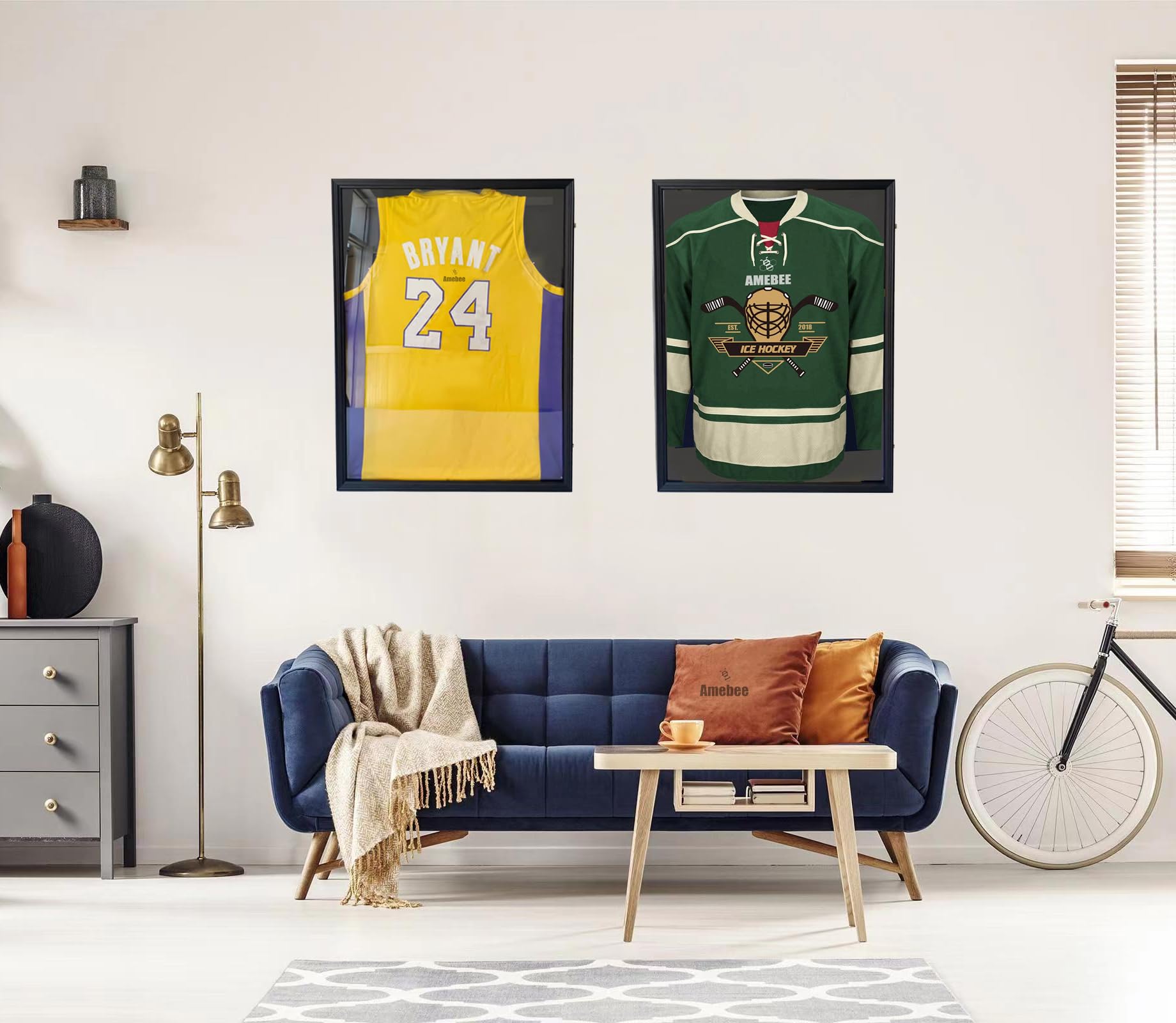 Jersey Display Shadow Box Wall Mount Frame Lockable Large Sport Shirt Display Case Cabinet UV Protection Acrylic Panel, Hangers for Baseball Basketball Football Soccer Hockey Shirt & Uniform (Black)…