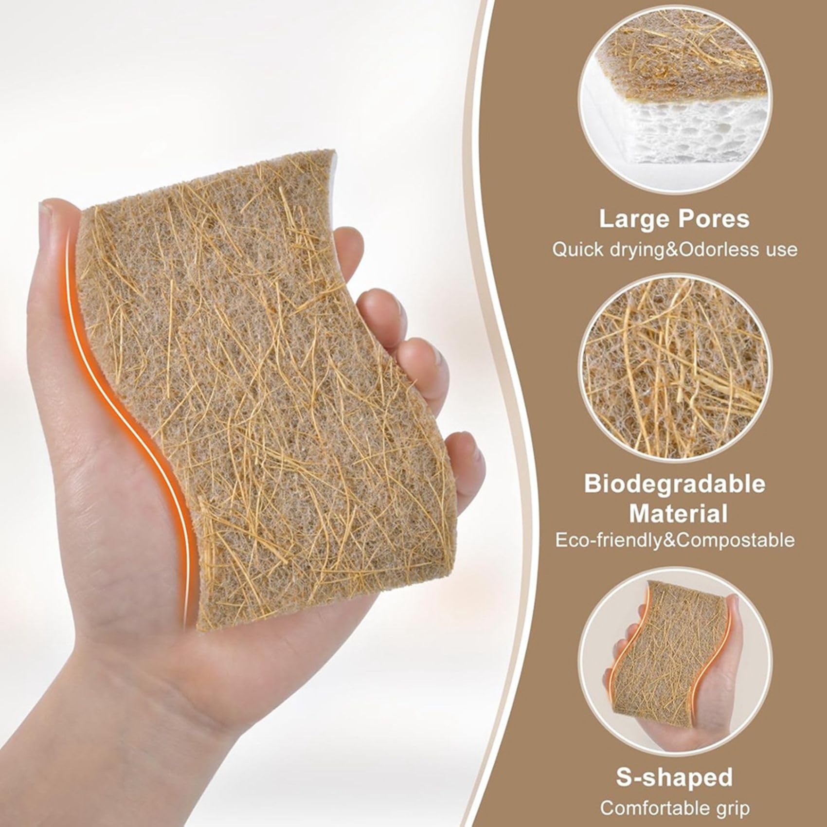 Lot de 45 Éponges de Cuisine Naturelles Biodégradables - Éponges à Récurer Compostables en Cellulose et Noix de