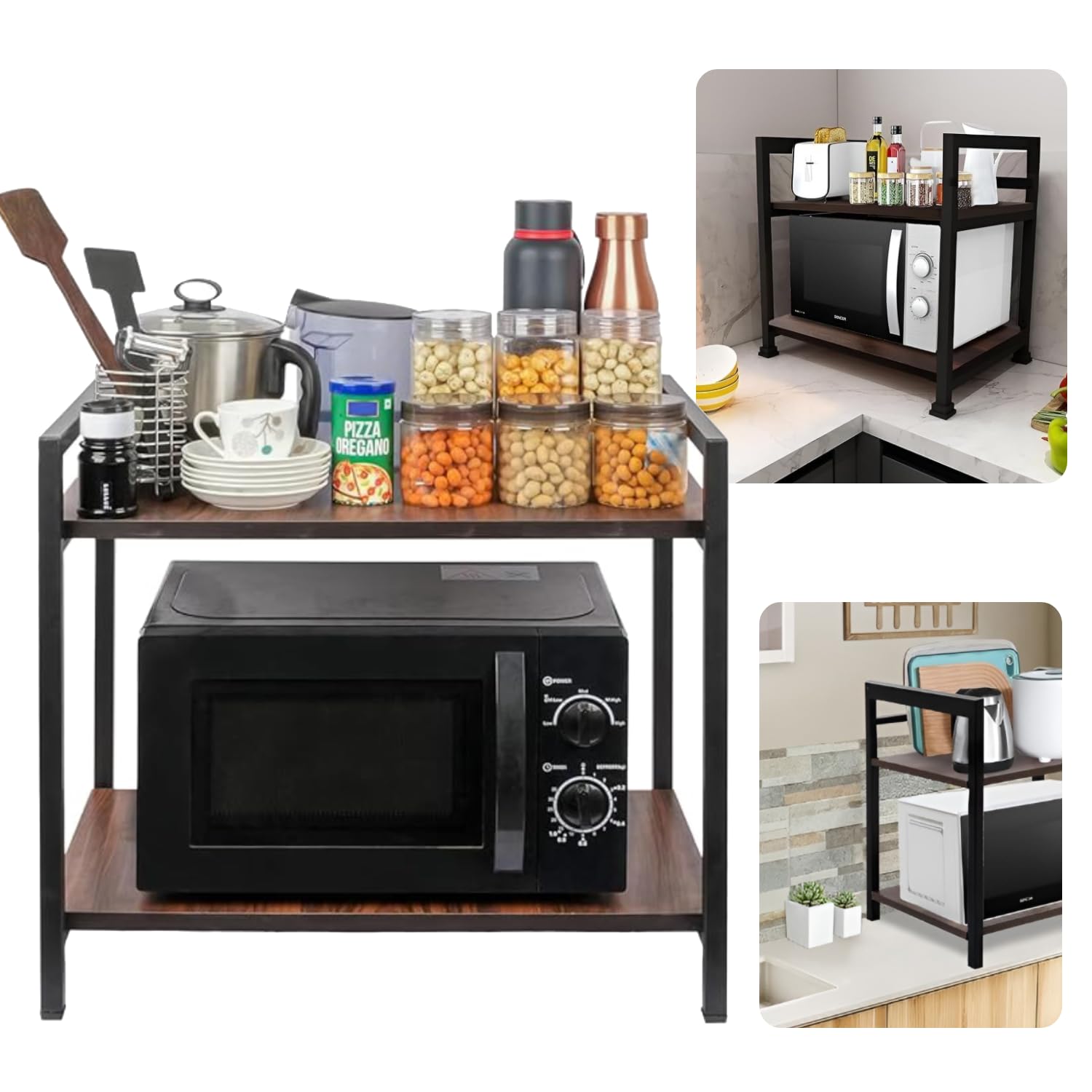 Kanani Microwave & Air Fryer Stand – Sturdy 2-Layer Kitchen Organizer | Space-Saving Stand for Microwave, Air Fryer, and More – Ideal for Neat, Organized Countertops (Brown) (B0D92B96P5) Amazon Price History, Amazon Price Tracker