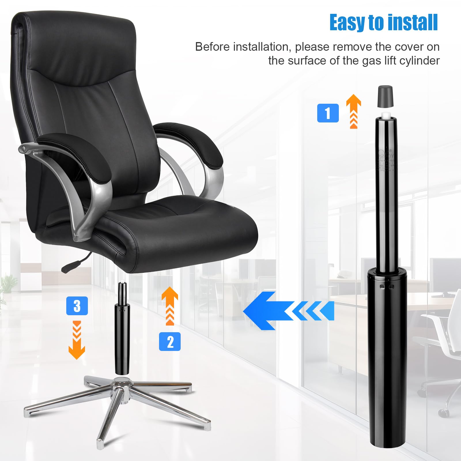 Vérin Chaise de Bureau, Classe 4 Verin Fauteuil Bureau Capacité 1000LBS(450 kg), Ressort à Gaz de Pression pour Chaise Gaming Bureau (285-425mm)