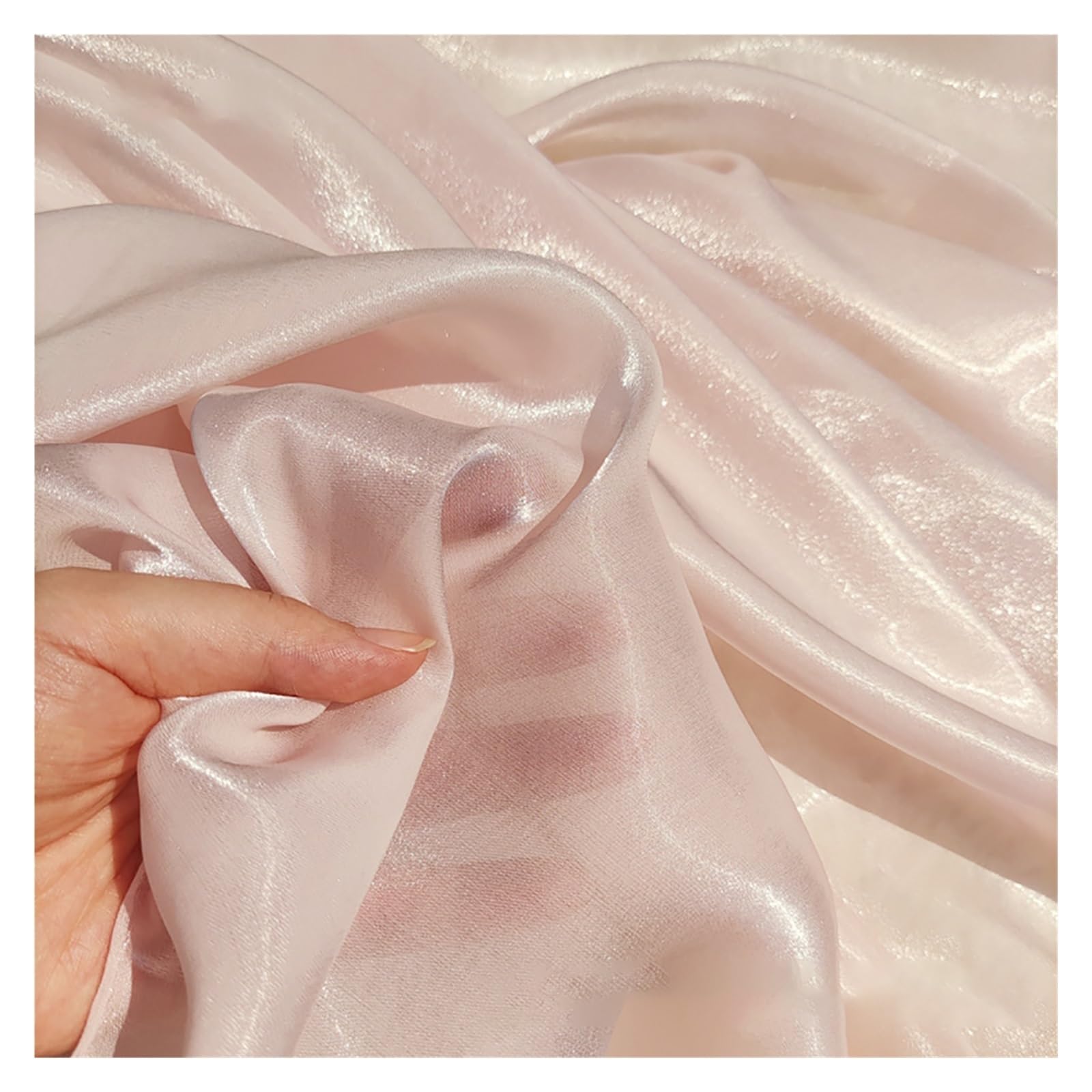 Tejido de satén sedoso líquido, Tela Organza Poliester Multicolor 150cmx1/5/10m(White,150cm x 5m)