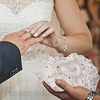 Vista 2 de Framendino, Forma de corazón blanco anillo de boda almohada elegante decoración cojín portador caja con lazo de cinta