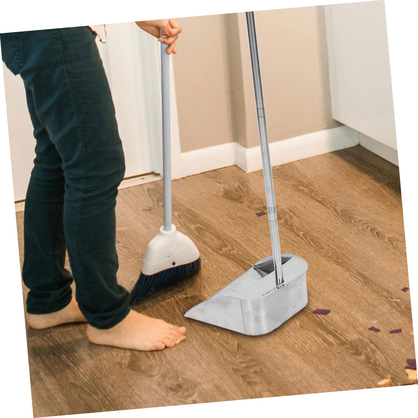 Recogedor de Basura Mango Largo Extensible de Acero Inoxidable y Recogida de Polvo para Limpieza Hogar en Rincones Estrechos