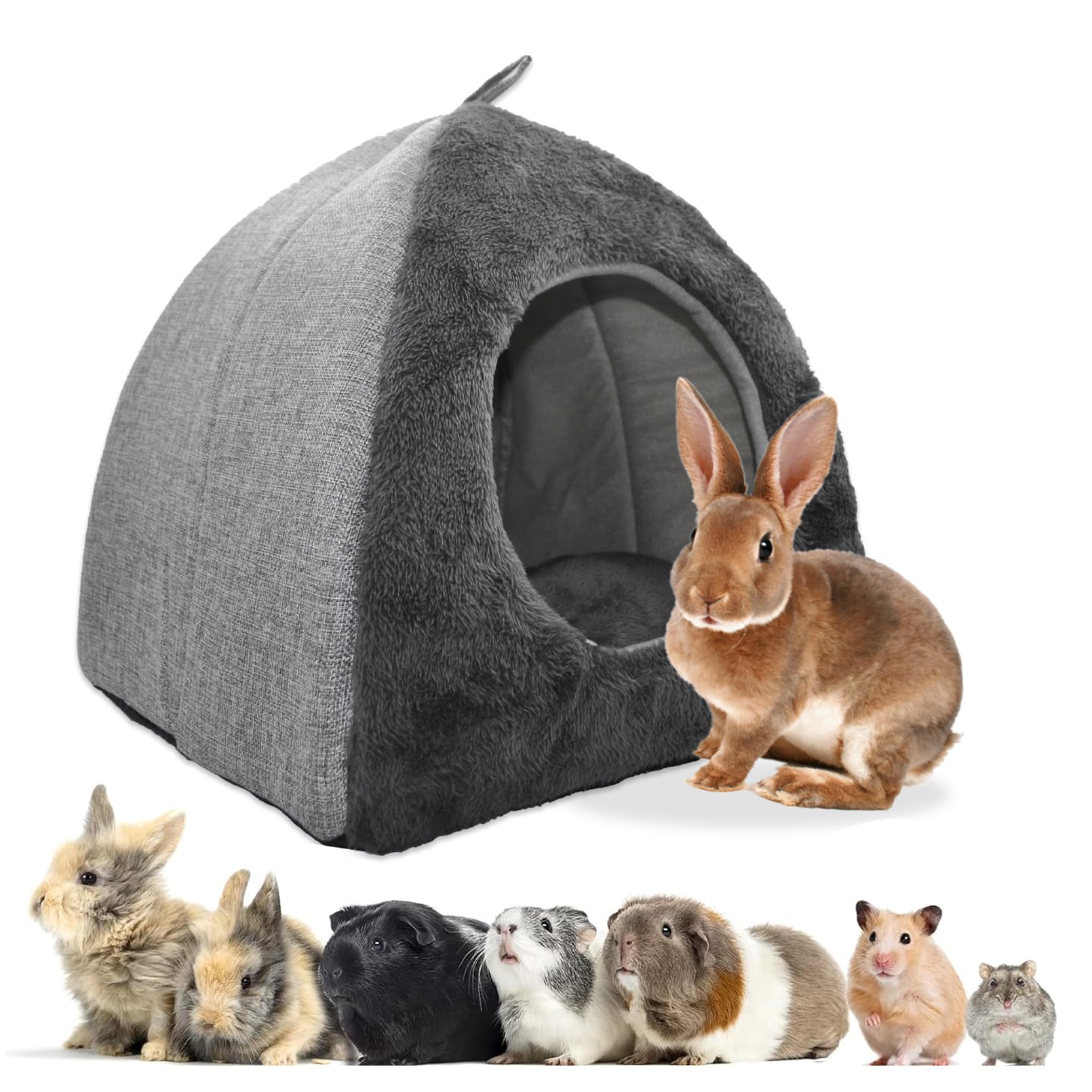 kathson Rabbit Bed Warm Hideout Bunny Cave Beds House Cozy Guinea Pig Hideouts with Foldable Winter Sleeping Nest for Small Animals Cats Hamsters
