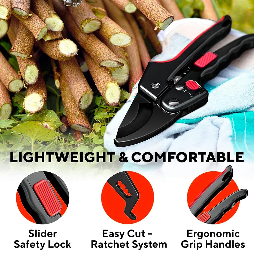 HASTHIP® Gardening Scissor with Safety Lock, Labor Saving Pulley Stainless Steel SK5 Blade Garden Snip, Garden Shears Sharp Cutter Pruners Scissor for Lawn, Garden & Potted Plants 3