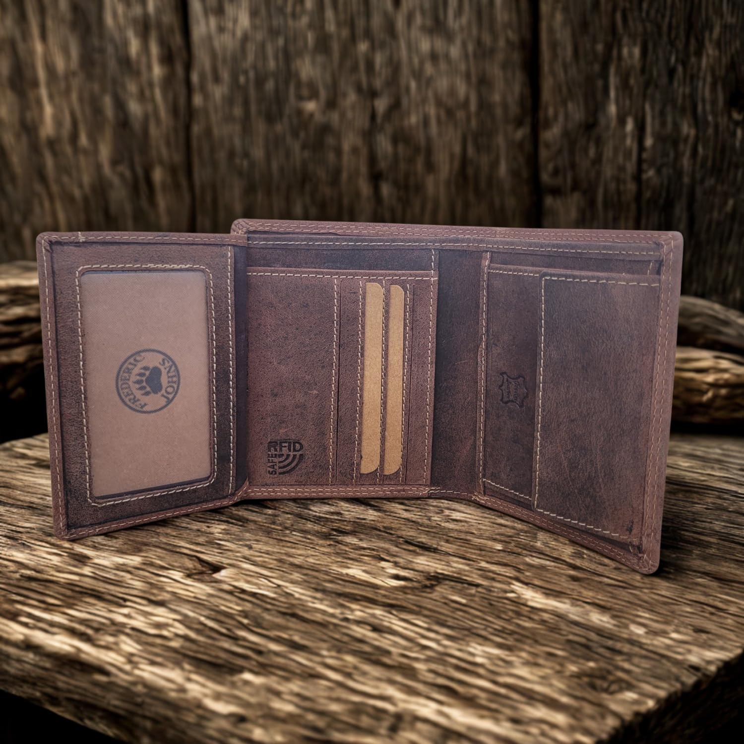 Frédéric&Johns® Portefeuille Homme en Cuir Véritable – Modèle Stone – Style Vintage – Protection RFID – Compact et Élégant – Compatible Permis de Conduire