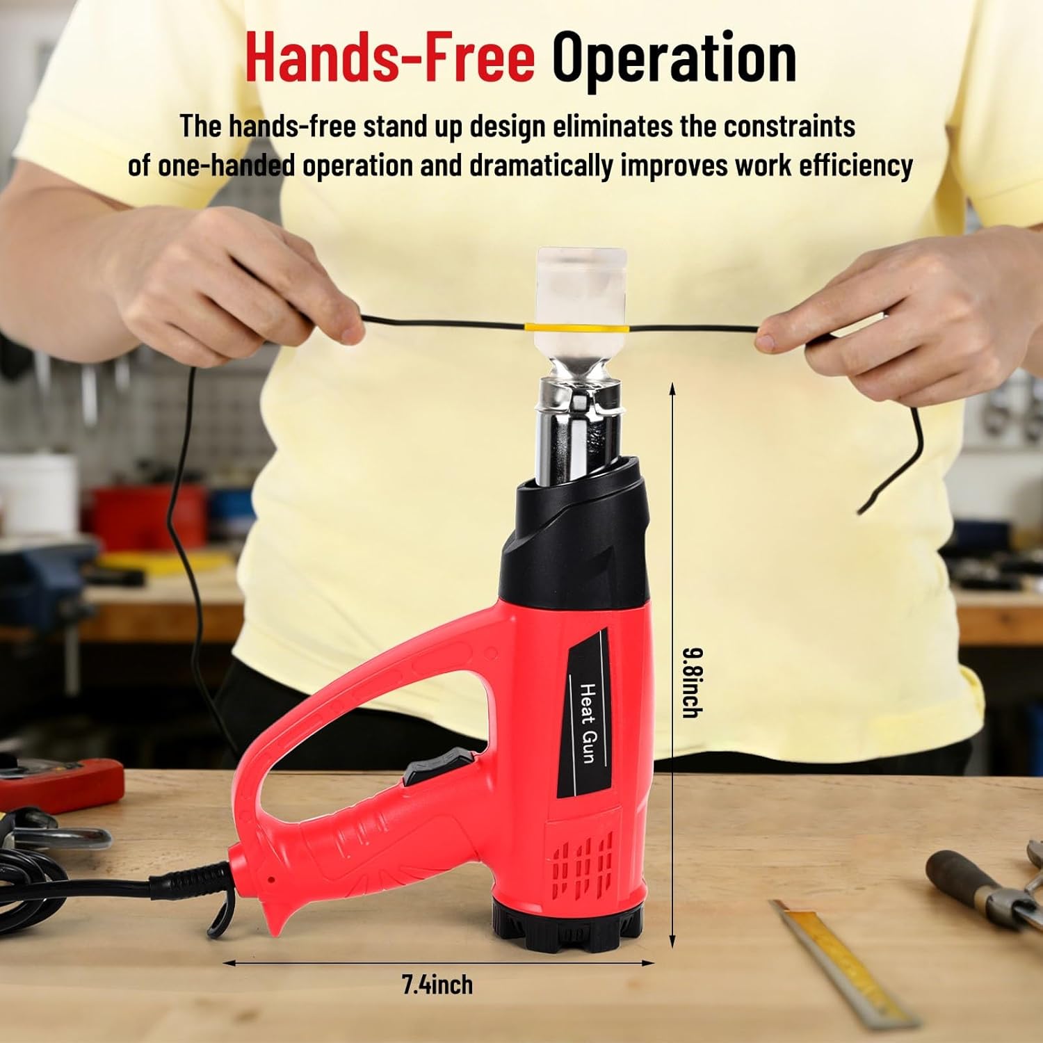 1800W Heat Gun 140℉~1112℉ (60℃-600℃) Fast Heating Heavy Duty Hot Air Gun Kit with Variable & Dual Temperature Settings, Overheat Protection, 5 Nozzles for Crafts (1800W Red Corded Heat Gun)