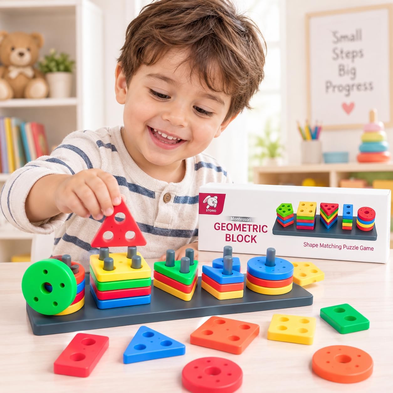 Storio Geometric Angle Blocks, Sorting & Stacking Toys for Toddlers and Kids Preschool, Color Stacker Shape Sorter Gift Educational Blocks Learning Toy for 1 2 3 Years Boys and Girls, 26 Pcs