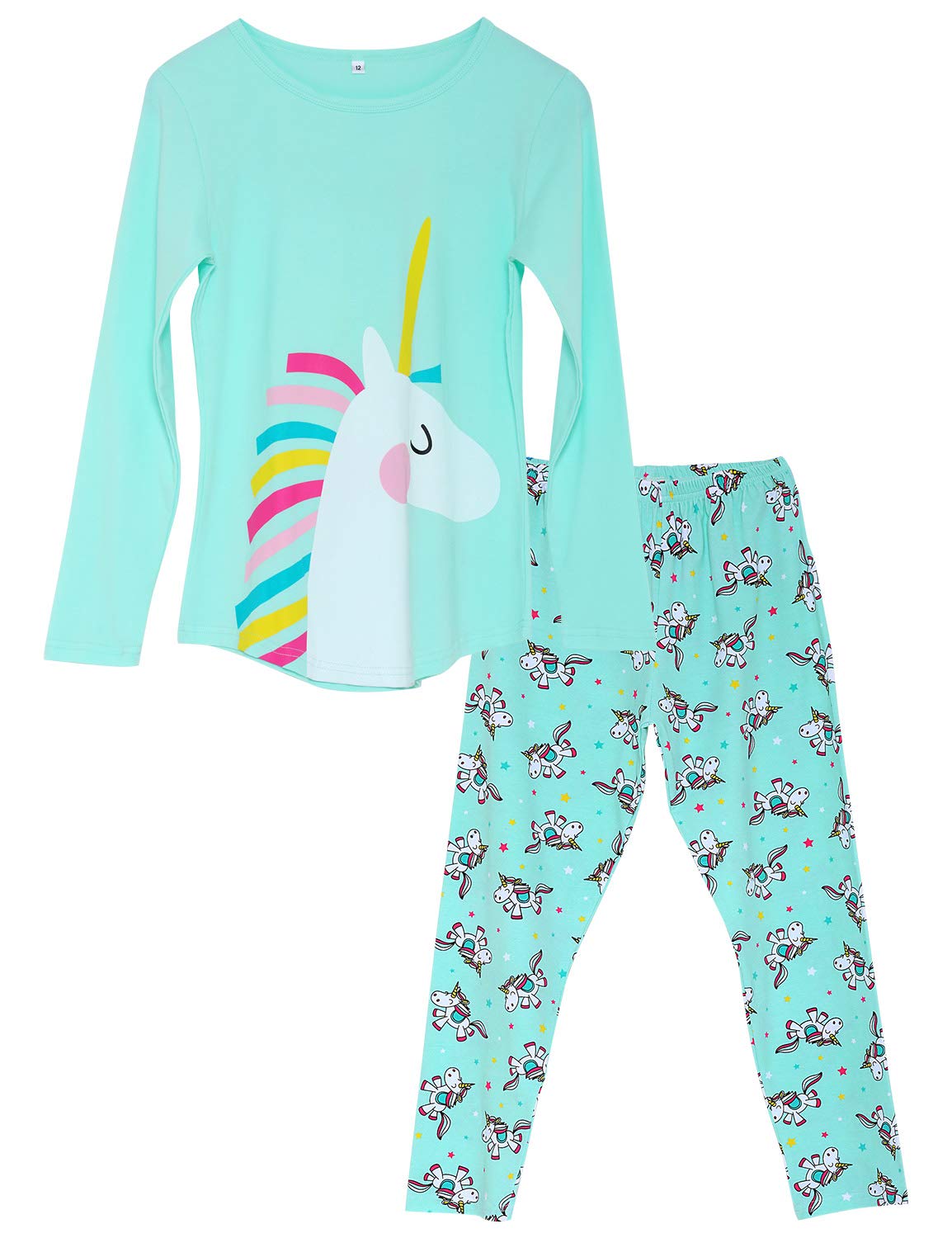 Girls Unicorn Pajamas - 100% Cotton Long Sleeve & Pants Toddler Kids Cute Jammies Set Size 2T-16