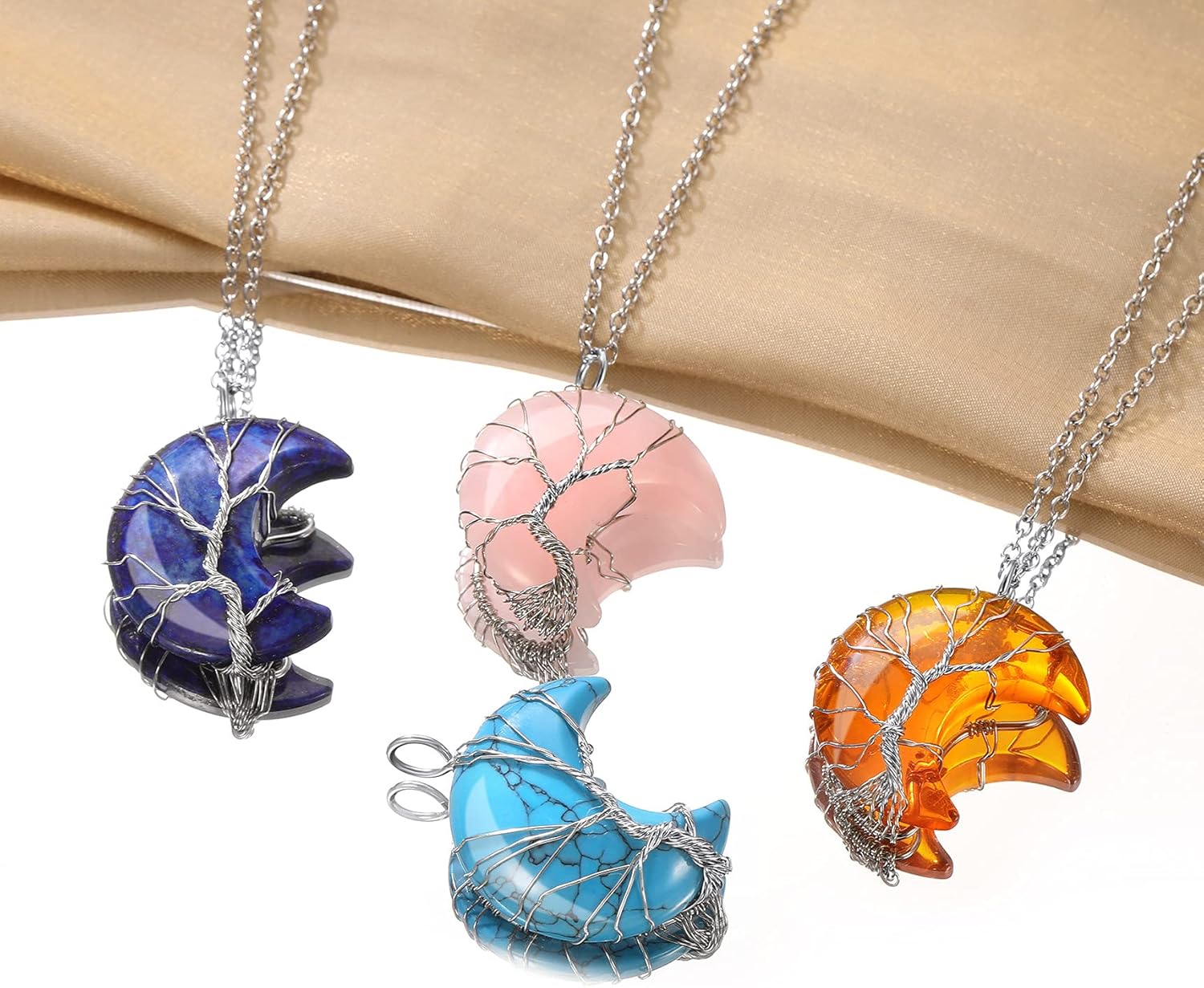 Bestyle Tree of Life Wrapped Healing Crystal Necklaces 12 Month Birthstone Pendant for Women, Crescent/Heart Gemstone Jewelry, Vintage Birthday Gifts/Energy Gift - Image 6